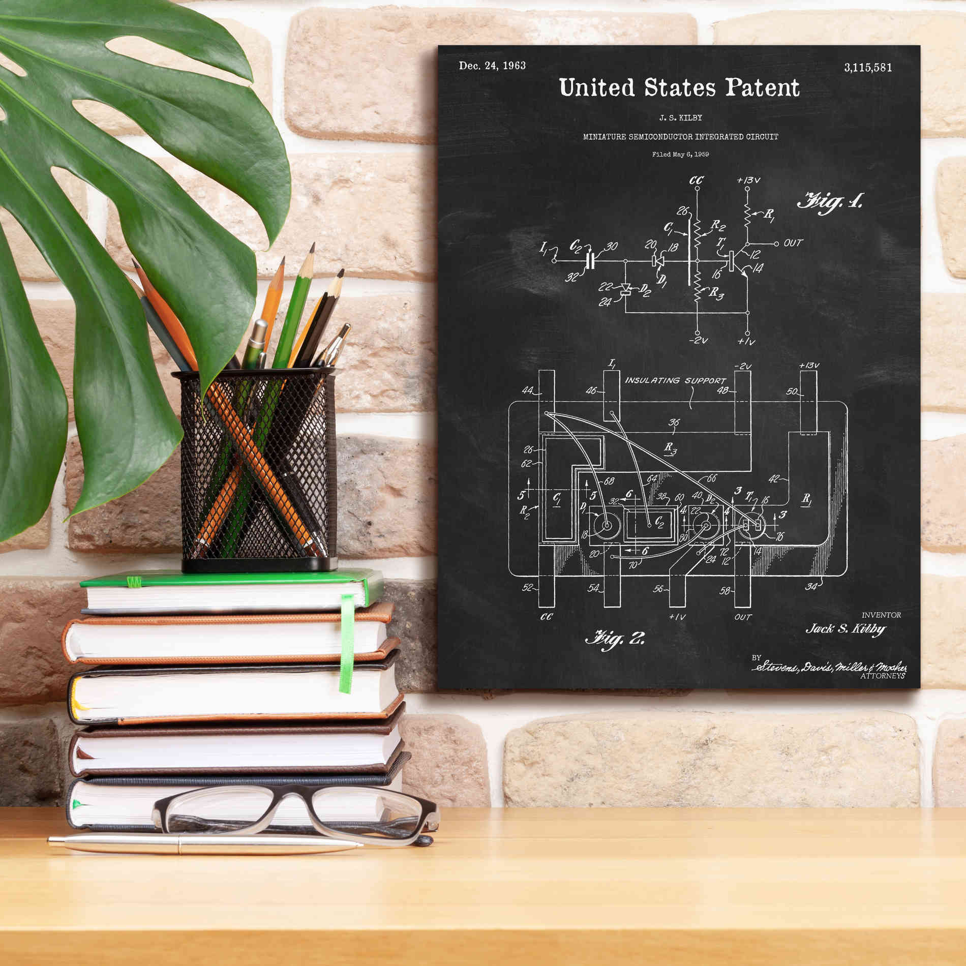 'Integrated Circuit Blueprint Patent Chalkboard,' Canvas Wall Art,12 x 16