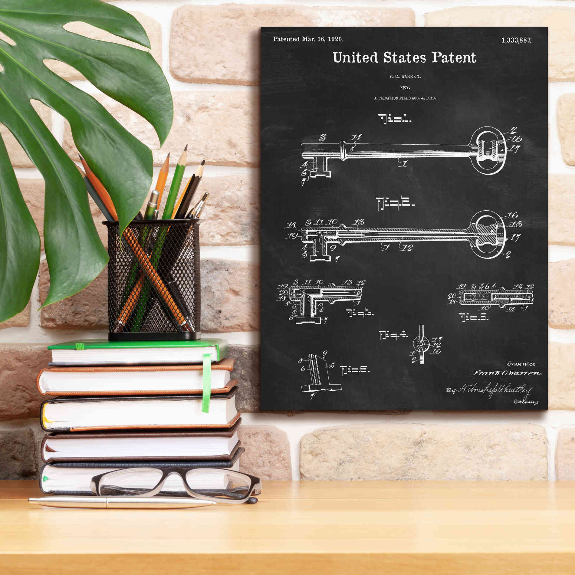 'Vintage Key Blueprint Patent Chalkboard,' Canvas Wall Art,12 x 16