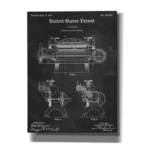 Image of 'Leather Splitting Machine Blueprint Patent Chalkboard,' Canvas Wall Art,12x16x1.1x0,18x26x1.1x0,26x34x1.74x0,40x54x1.74x0