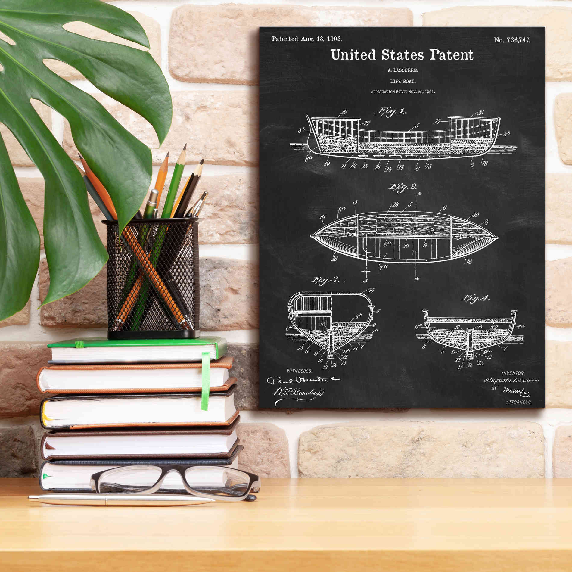 'Lifeboat Blueprint Patent Chalkboard,' Canvas Wall Art,12 x 16