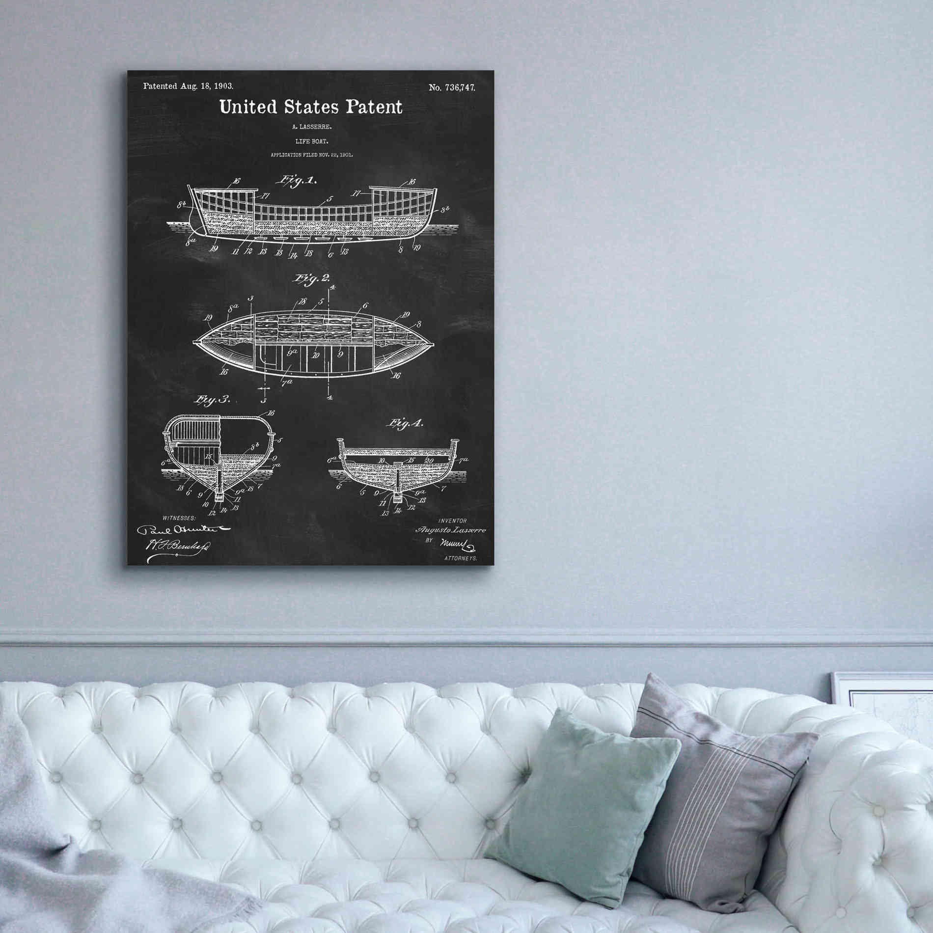 'Lifeboat Blueprint Patent Chalkboard,' Canvas Wall Art,40 x 54