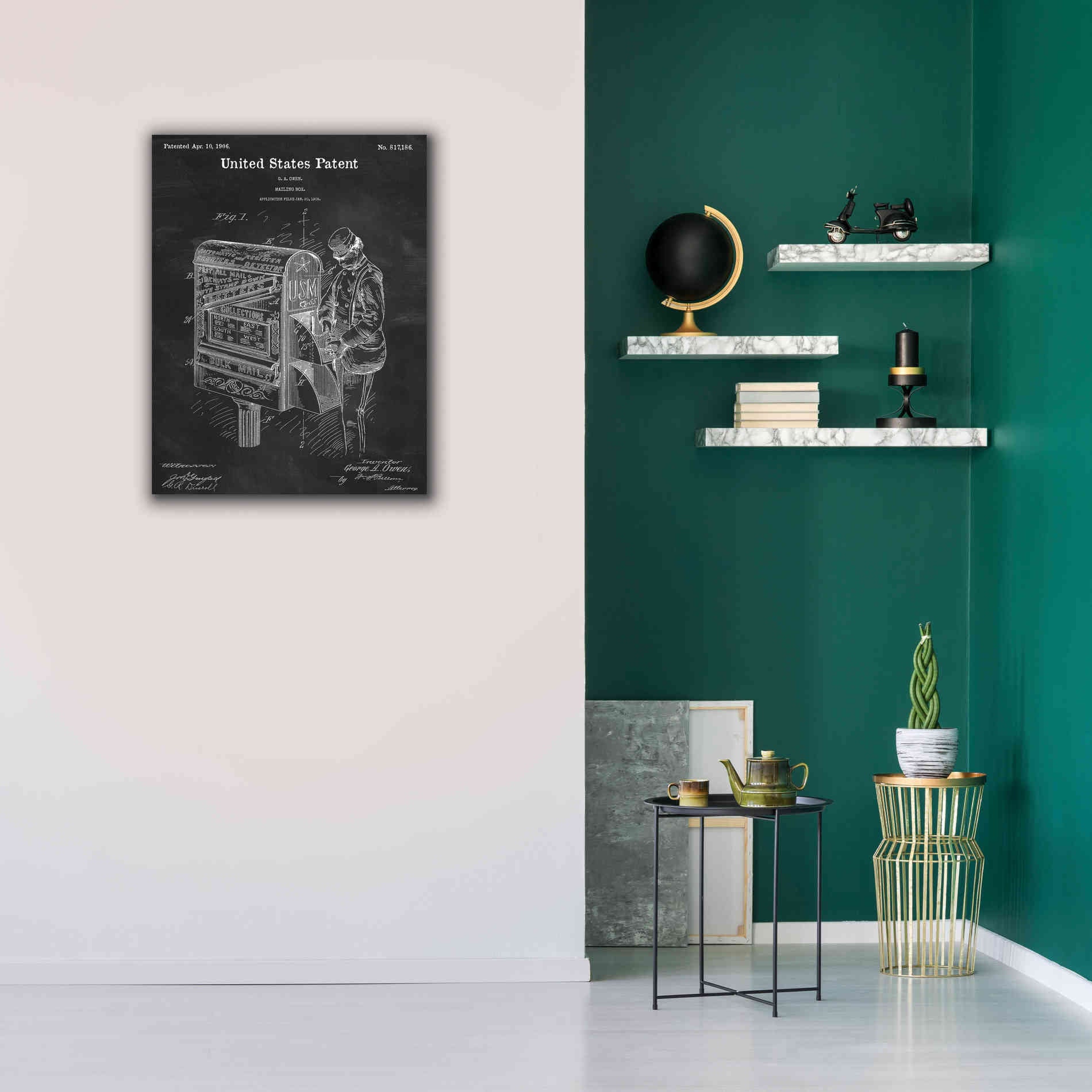 'Mailbox Blueprint Patent Chalkboard,' Canvas Wall Art,26 x 34