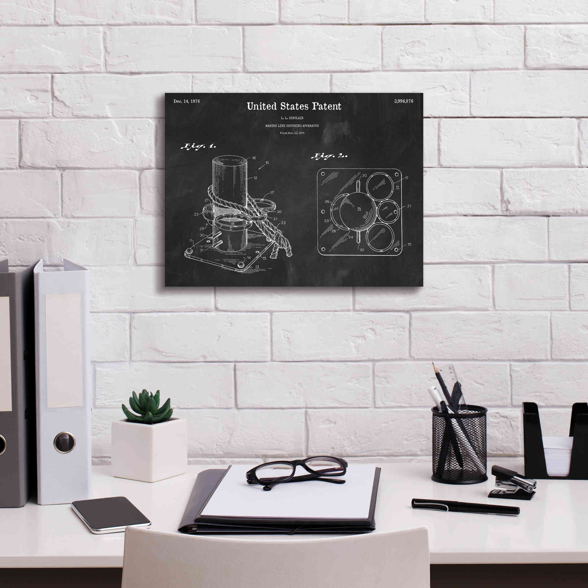 'Marine Line Secure Device Blueprint Patent Chalkboard,' Canvas Wall Art,16 x 12