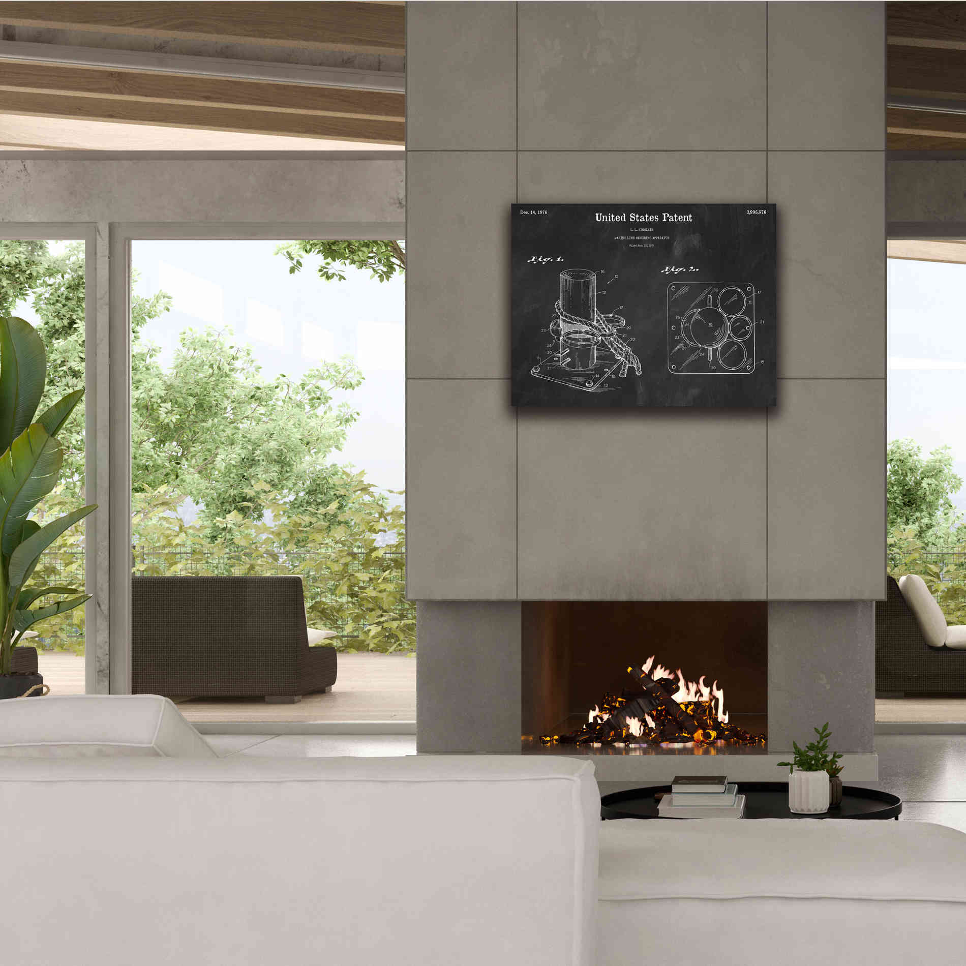 'Marine Line Secure Device Blueprint Patent Chalkboard,' Canvas Wall Art,34 x 26