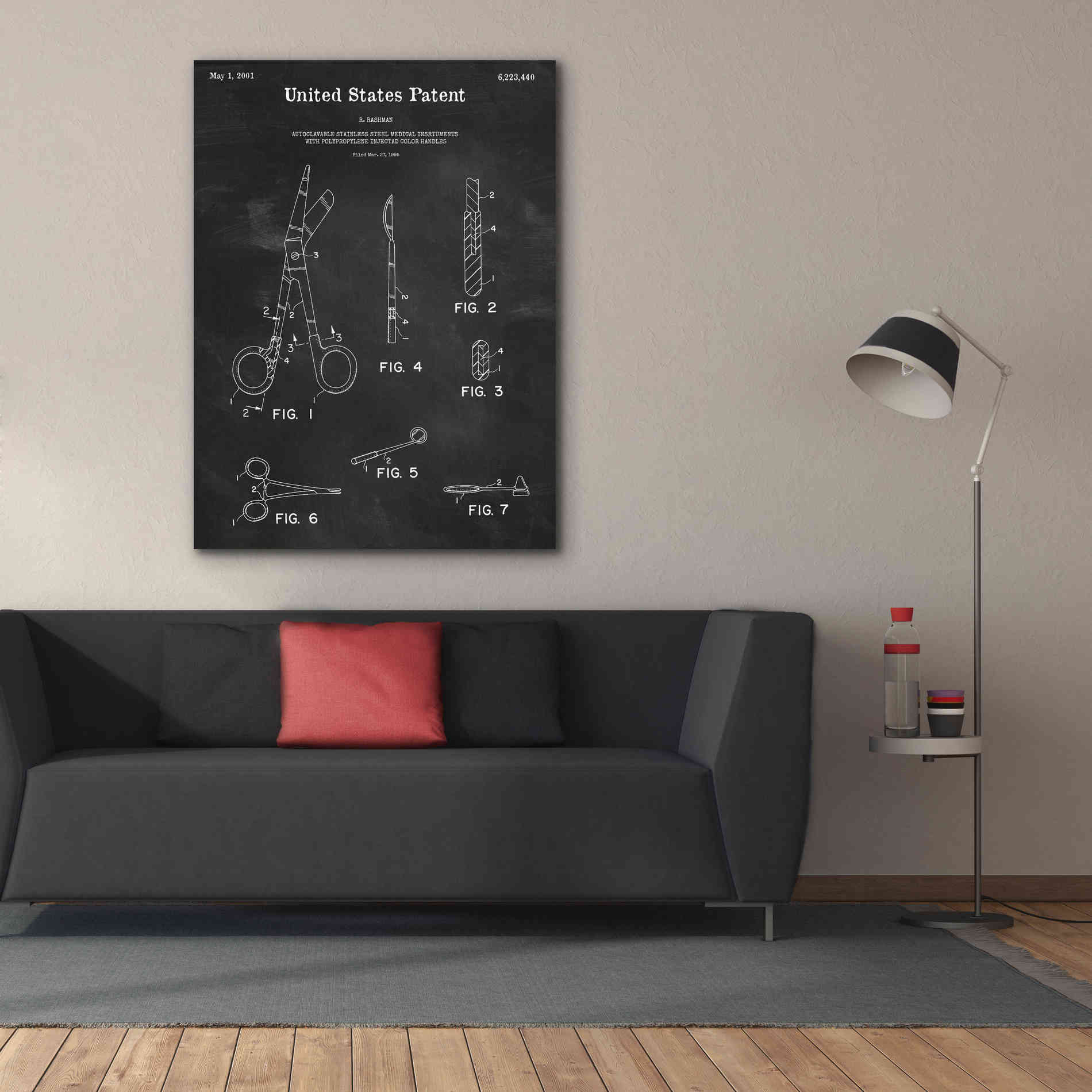 'Medical Instruments Blueprint Patent Chalkboard,' Canvas Wall Art,40 x 54