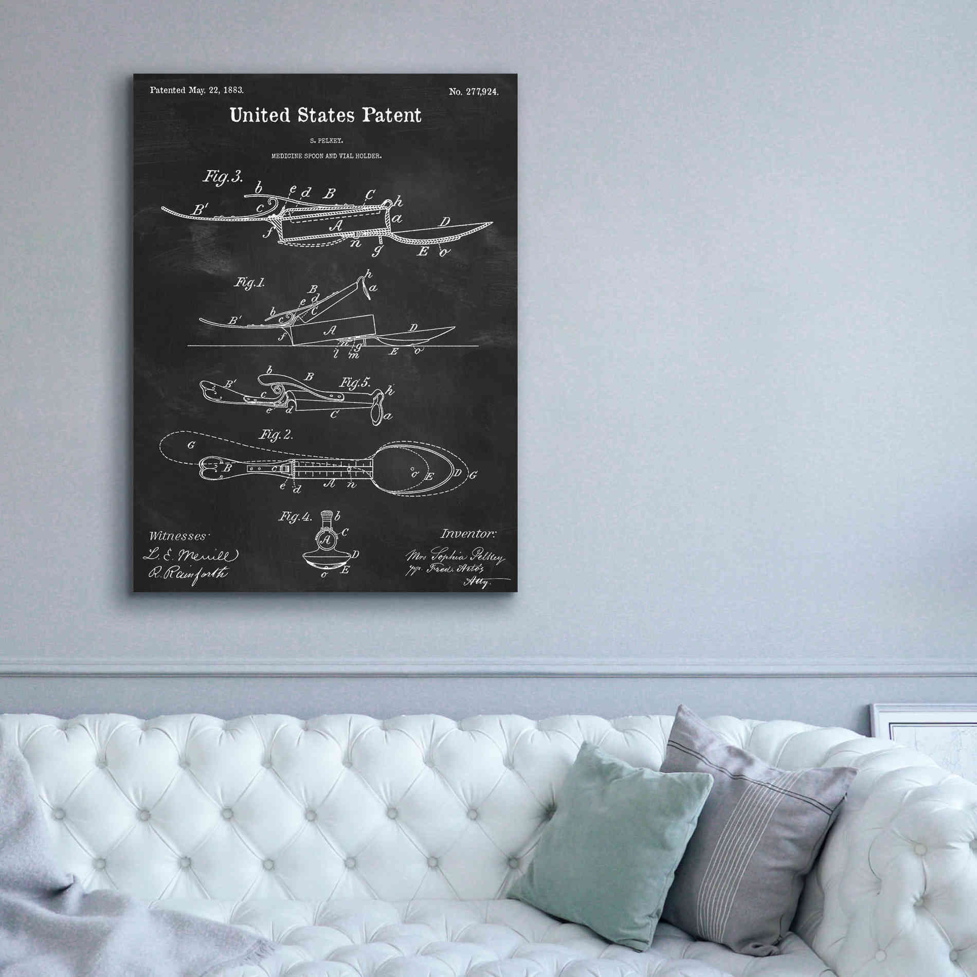 'Medicine Spoon Blueprint Patent Chalkboard,' Canvas Wall Art,40 x 54