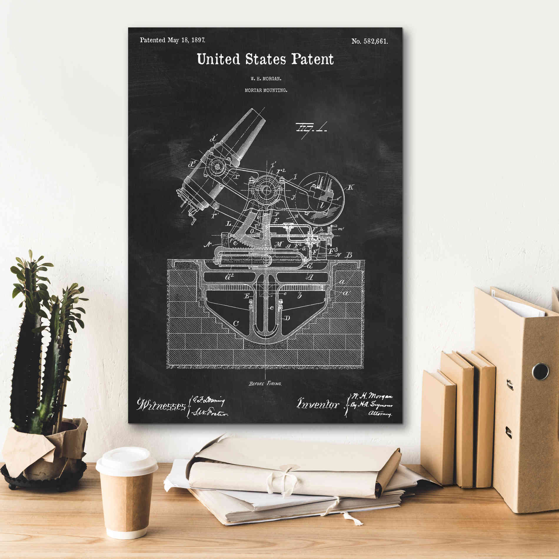 'Mortar Mounting Blueprint Patent Chalkboard,' Canvas Wall Art,18 x 26