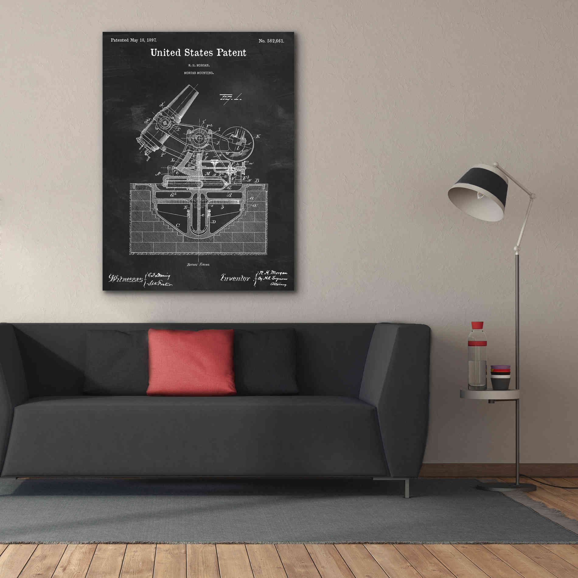 'Mortar Mounting Blueprint Patent Chalkboard,' Canvas Wall Art,40 x 54