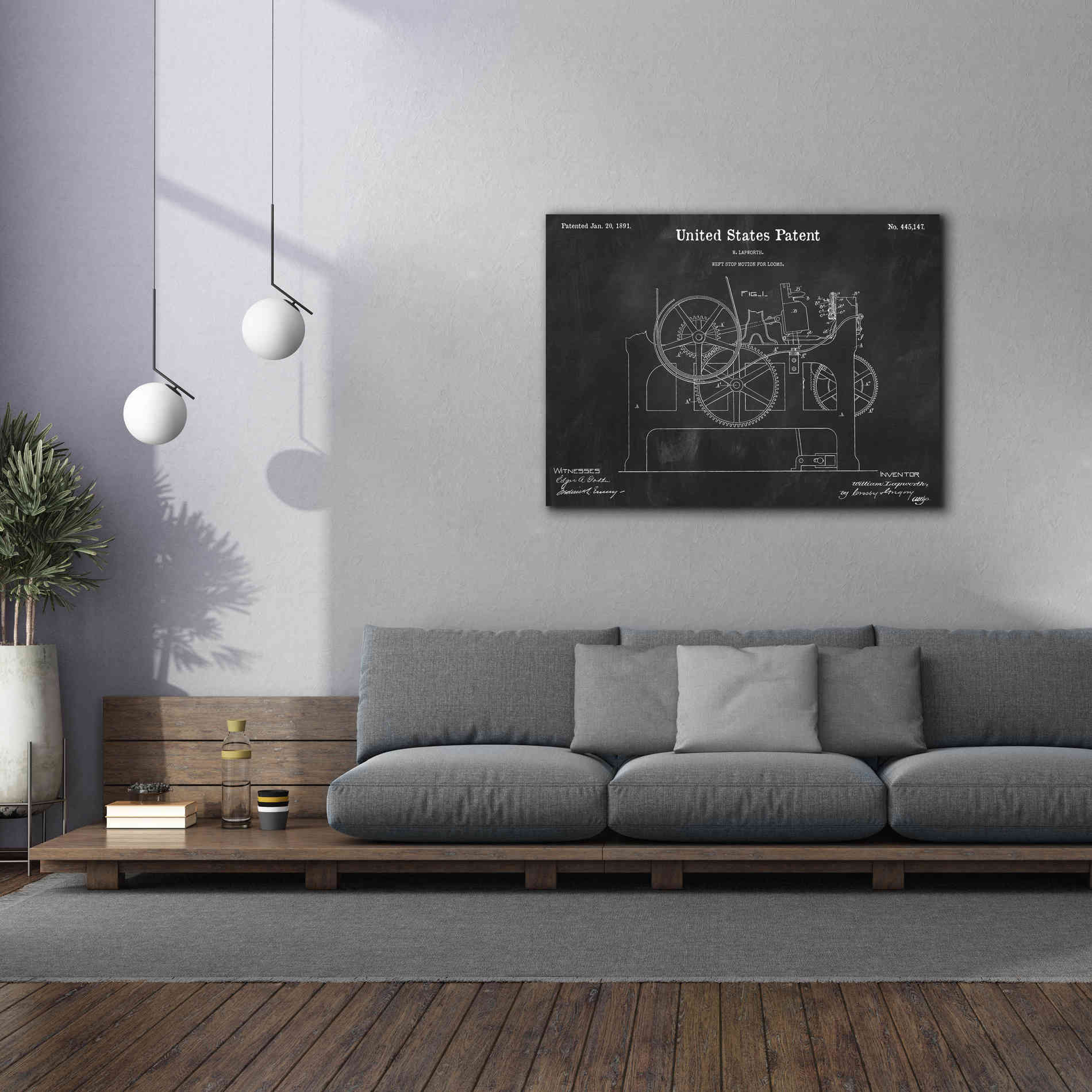 'Weft Stop Motion for Looms Blueprint Patent Chalkboard,' Canvas Wall Art,54 x 40