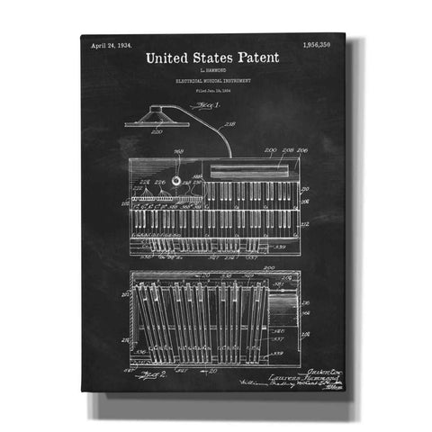 Image of 'Keyboard Instrument Blueprint Patent Chalkboard,' Canvas Wall Art,12x16x1.1x0,18x26x1.1x0,26x34x1.74x0,40x54x1.74x0
