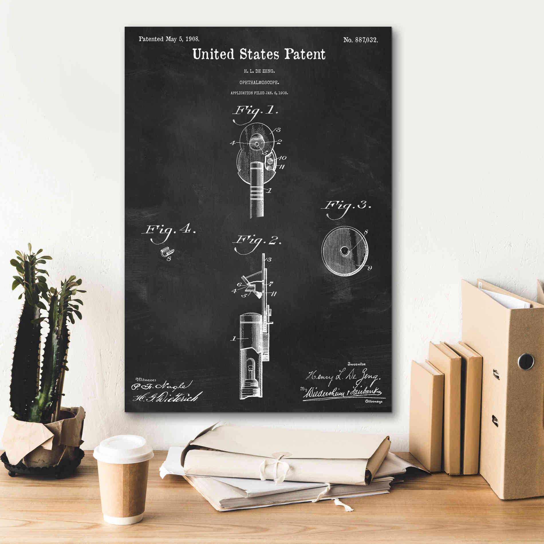 'Ophthalmoscope Blueprint Patent Chalkboard,' Canvas Wall Art,18 x 26