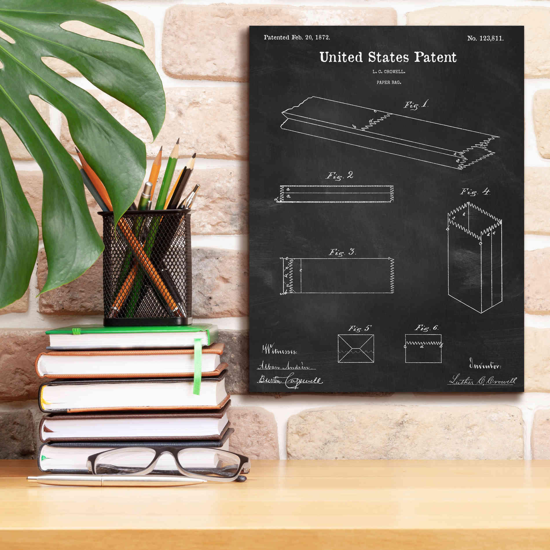 'Paper Bag Blueprint Patent Chalkboard,' Canvas Wall Art,12 x 16