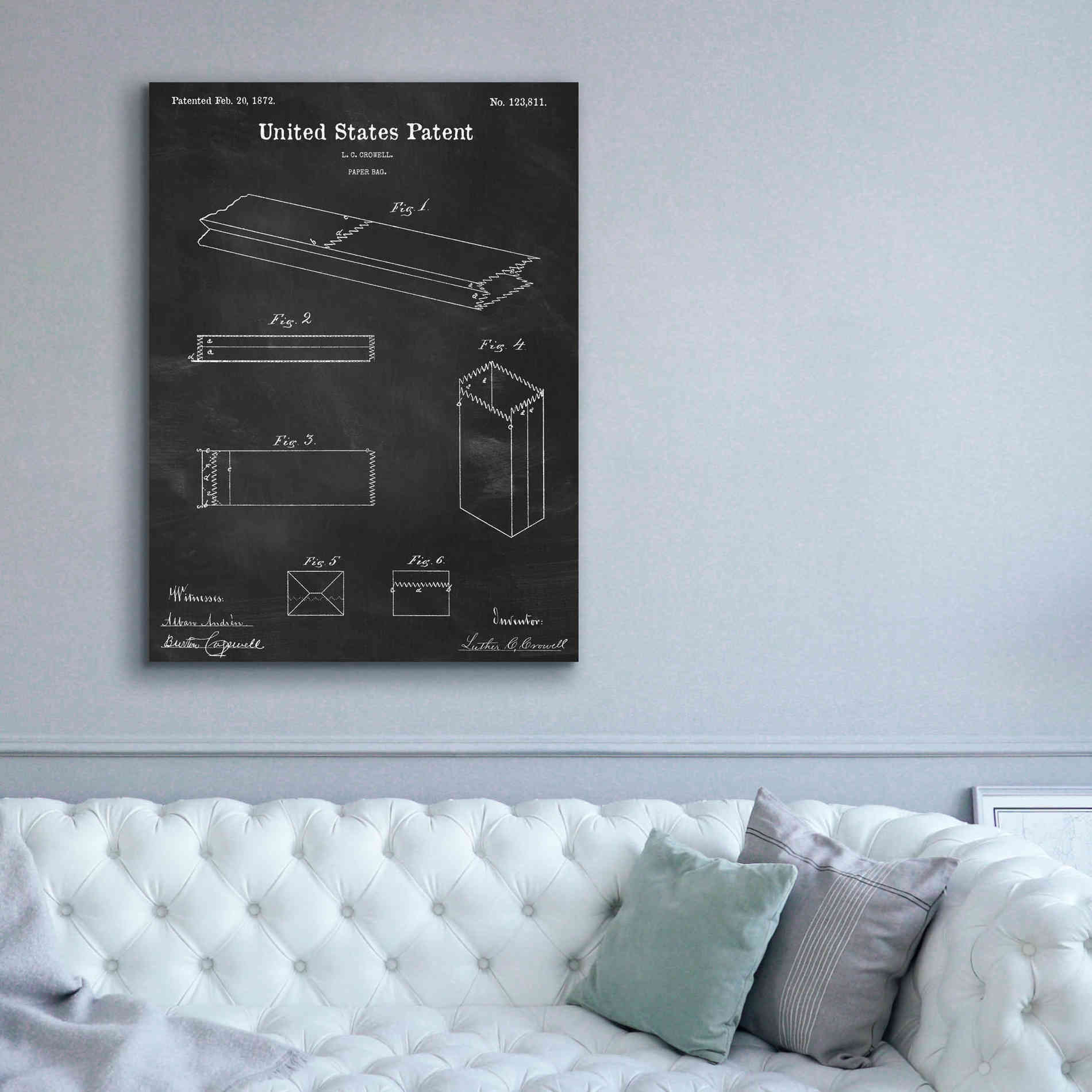 'Paper Bag Blueprint Patent Chalkboard,' Canvas Wall Art,40 x 54