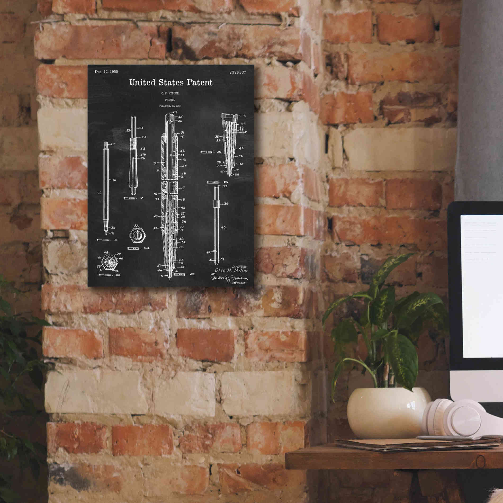 'Mechanical Pencil Blueprint Patent Chalkboard,' Canvas Wall Art,12 x 16
