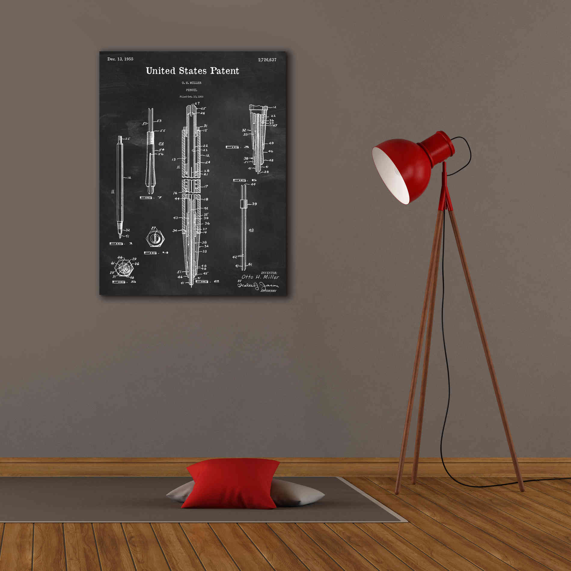 'Mechanical Pencil Blueprint Patent Chalkboard,' Canvas Wall Art,26 x 34