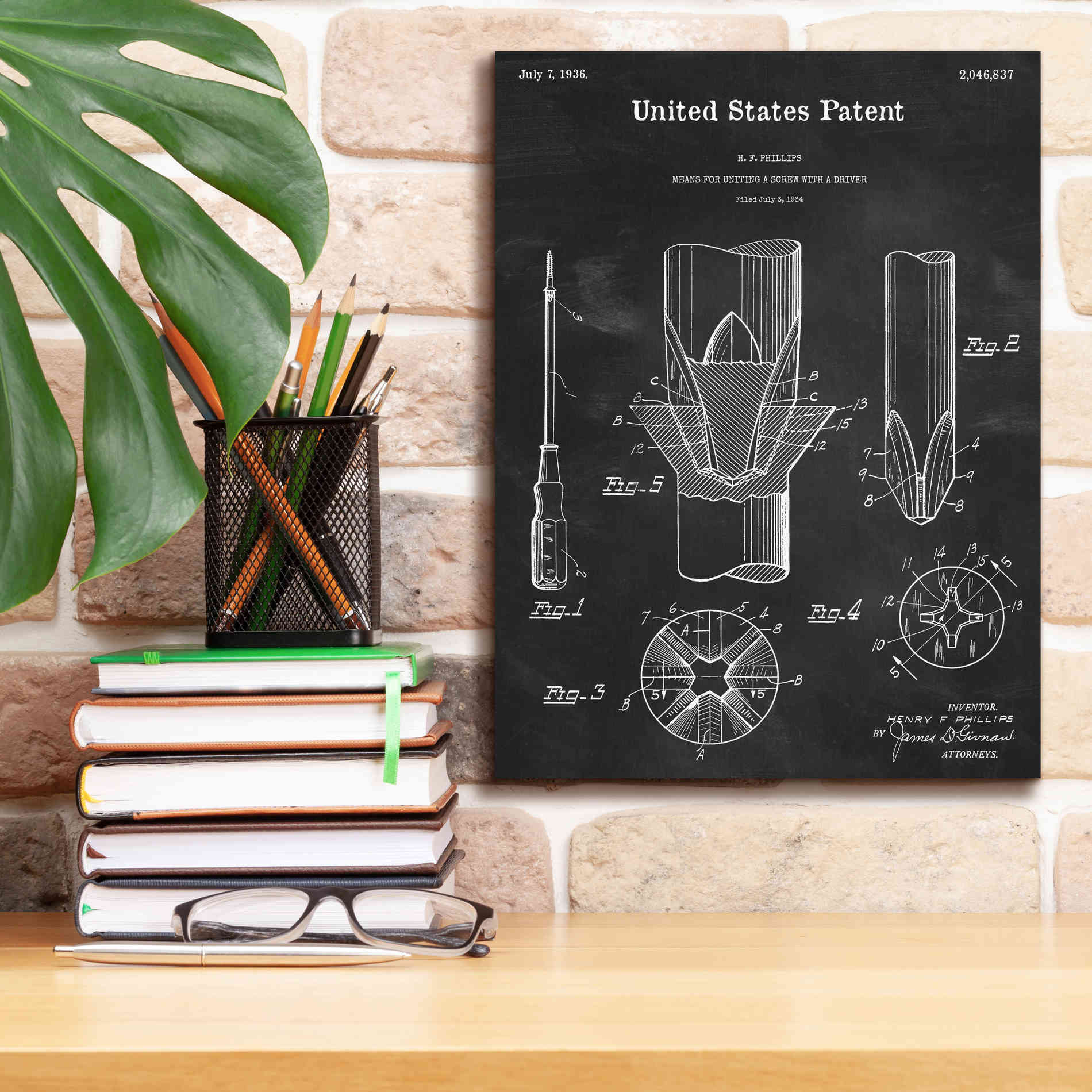 'Screw Driver Blueprint Patent Chalkboard,' Canvas Wall Art,12 x 16