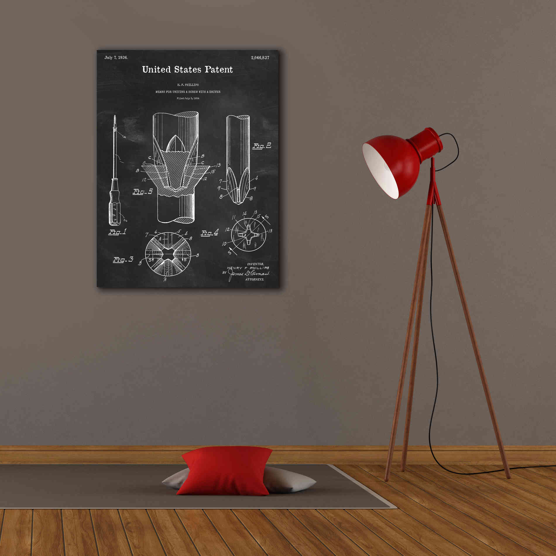 'Screw Driver Blueprint Patent Chalkboard,' Canvas Wall Art,26 x 34