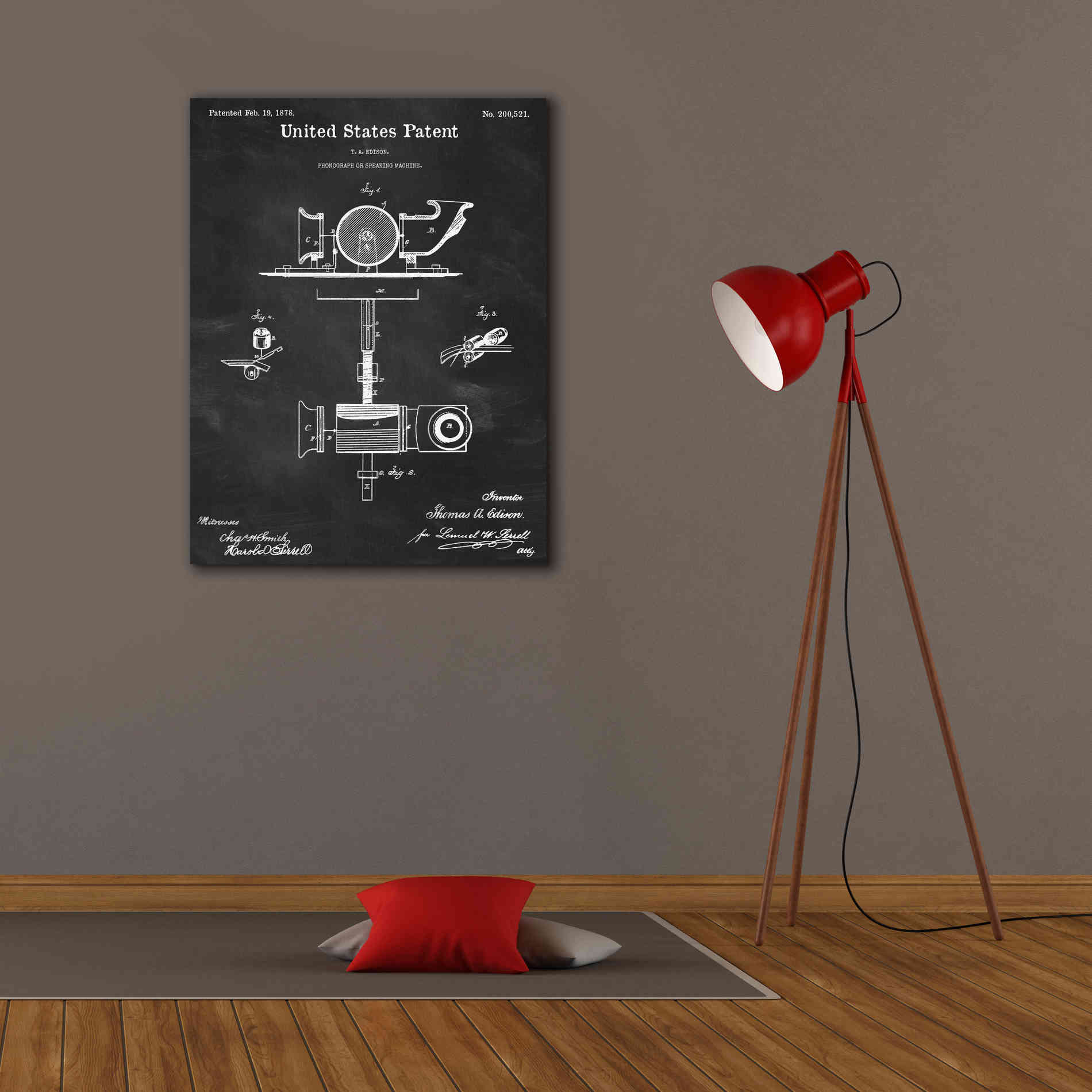 'Phonograph Blueprint Patent Chalkboard,' Canvas Wall Art,26 x 34