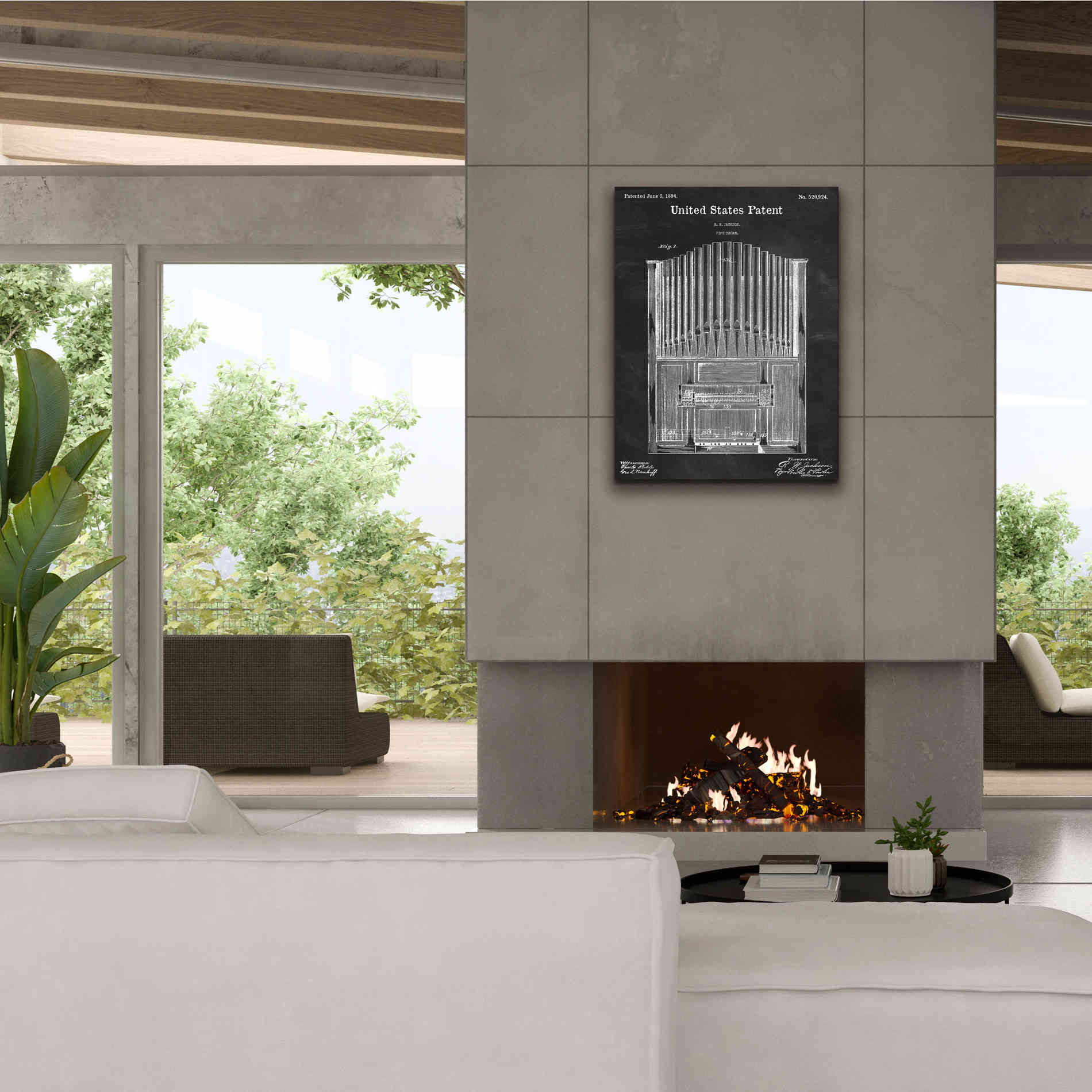 'Pipe Organ Blueprint Patent Chalkboard,' Canvas Wall Art,26 x 34
