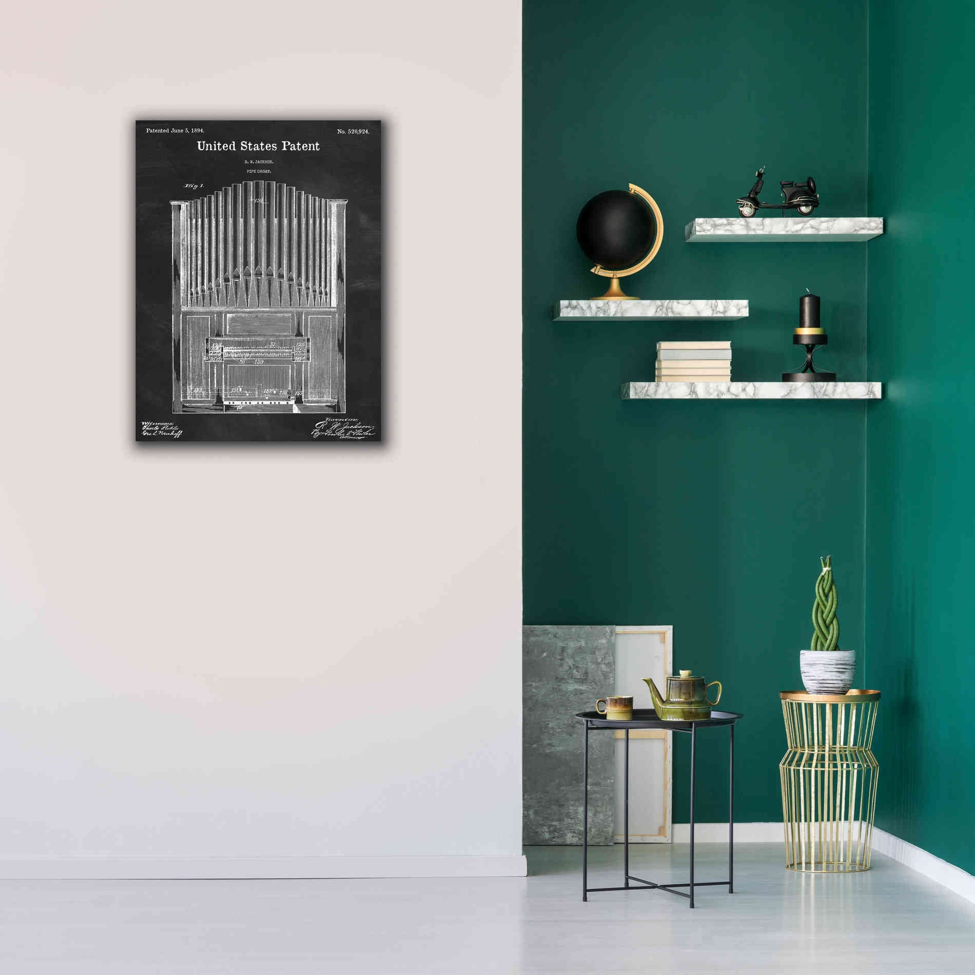 'Pipe Organ Blueprint Patent Chalkboard,' Canvas Wall Art,26 x 34