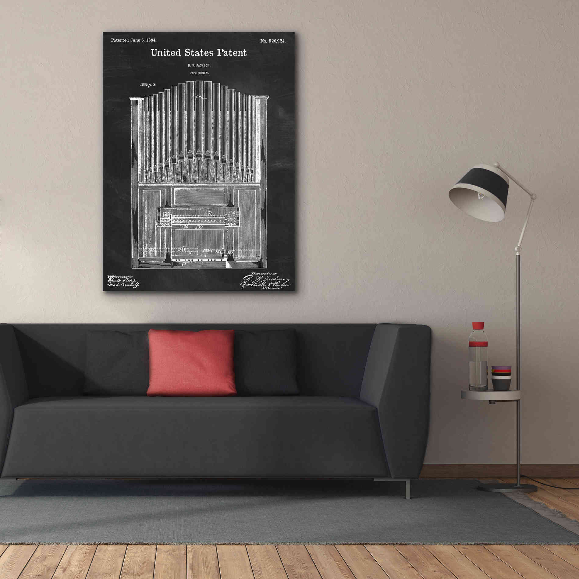 'Pipe Organ Blueprint Patent Chalkboard,' Canvas Wall Art,40 x 54