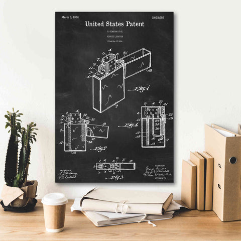 Image of 'Pocket Lighter Blueprint Patent Chalkboard,' Canvas Wall Art,18 x 26