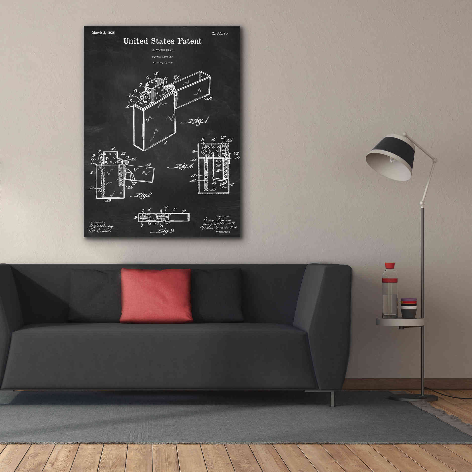 'Pocket Lighter Blueprint Patent Chalkboard,' Canvas Wall Art,40 x 54