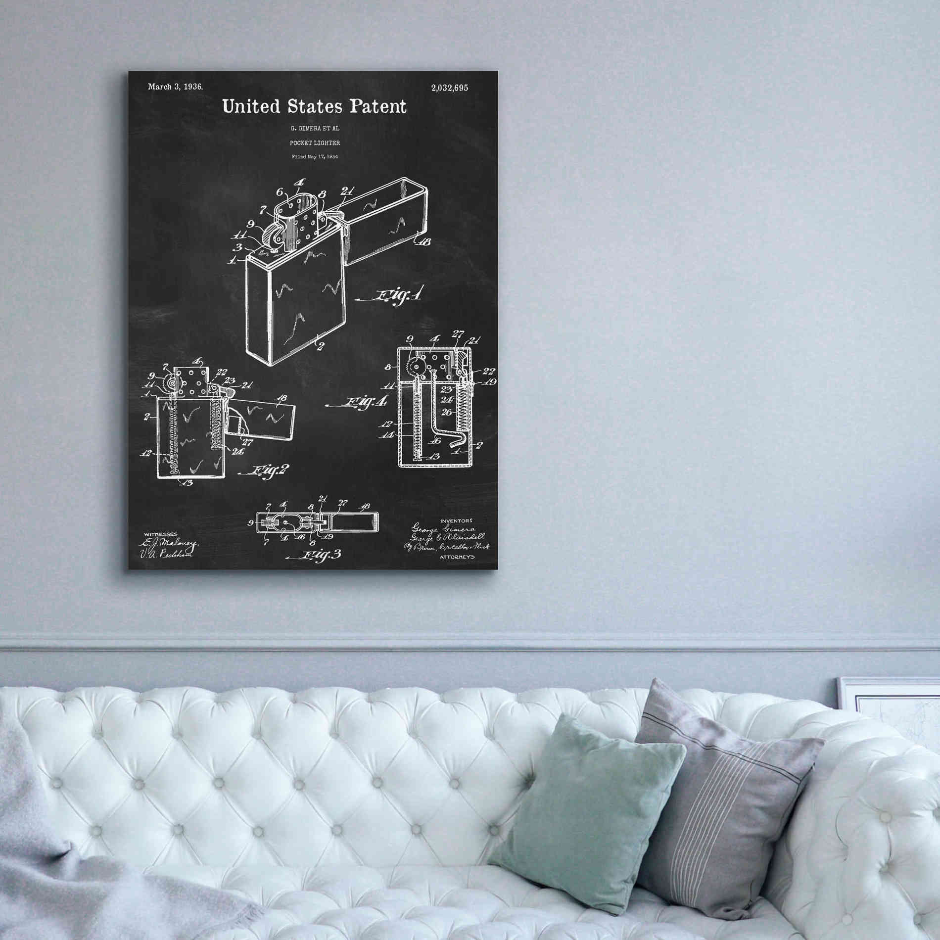 'Pocket Lighter Blueprint Patent Chalkboard,' Canvas Wall Art,40 x 54