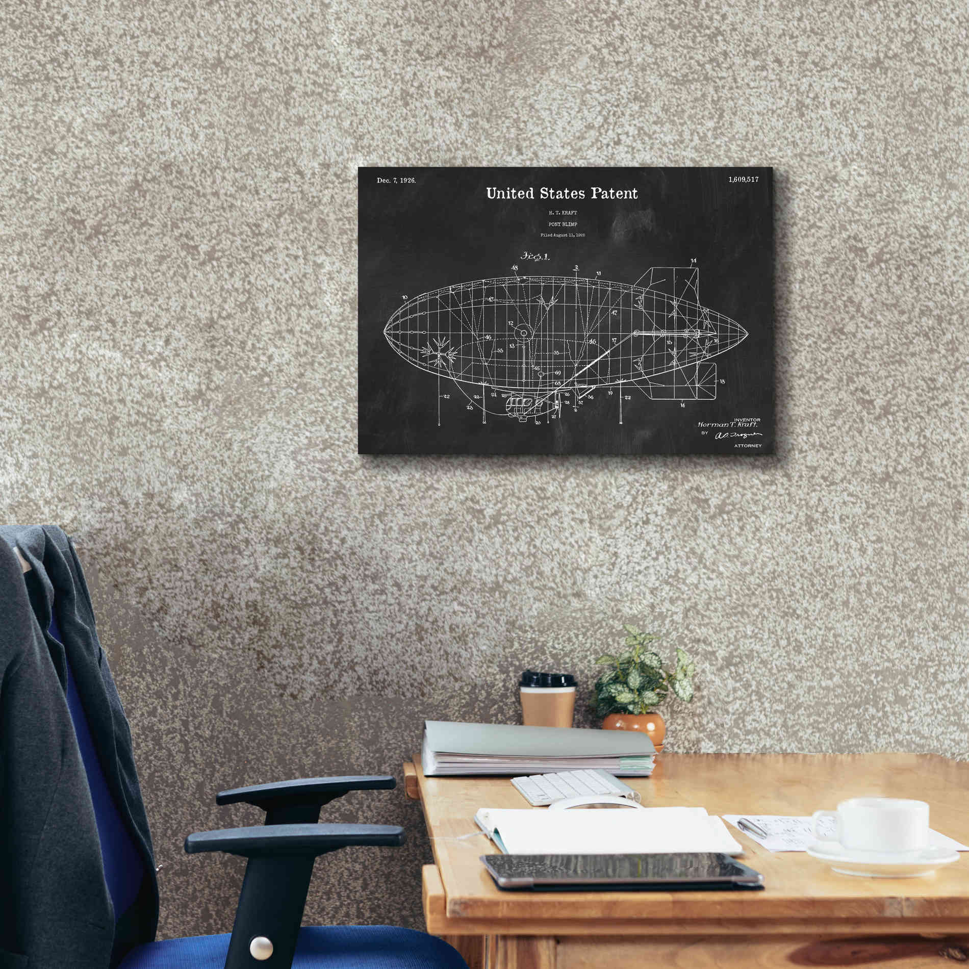 'Pony Blimp Blueprint Patent Chalkboard,' Canvas Wall Art,26 x 18