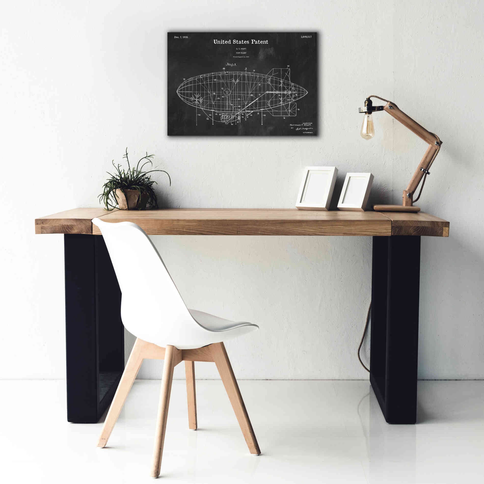 'Pony Blimp Blueprint Patent Chalkboard,' Canvas Wall Art,26 x 18