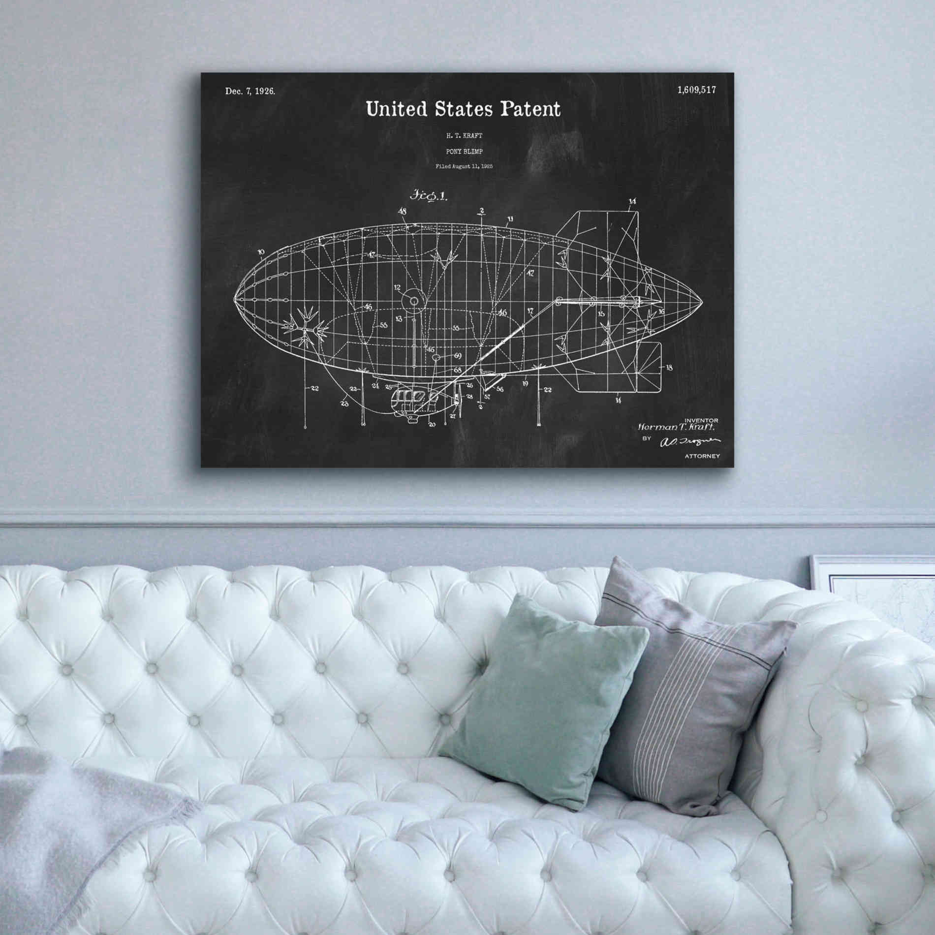 'Pony Blimp Blueprint Patent Chalkboard,' Canvas Wall Art,54 x 40