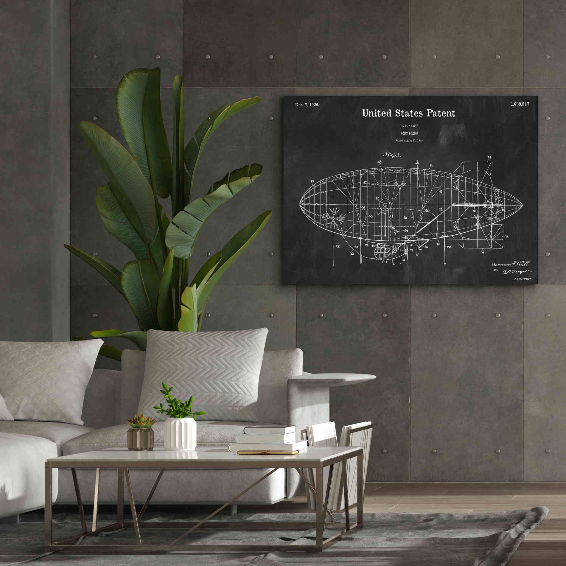 'Pony Blimp Blueprint Patent Chalkboard,' Canvas Wall Art,54 x 40