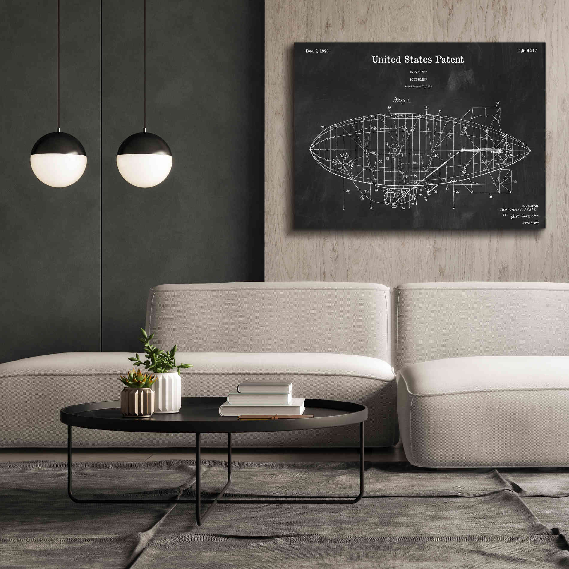 'Pony Blimp Blueprint Patent Chalkboard,' Canvas Wall Art,54 x 40