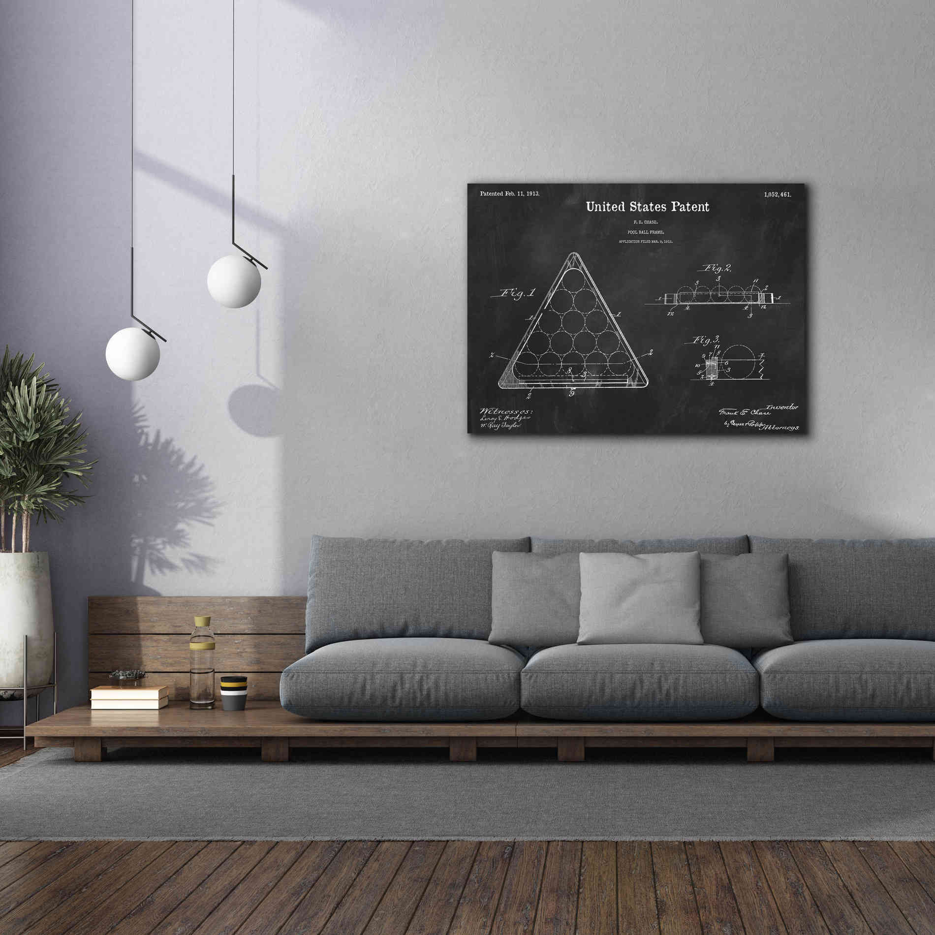 'Pool Ball Frame Blueprint Patent Chalkboard,' Canvas Wall Art,54 x 40