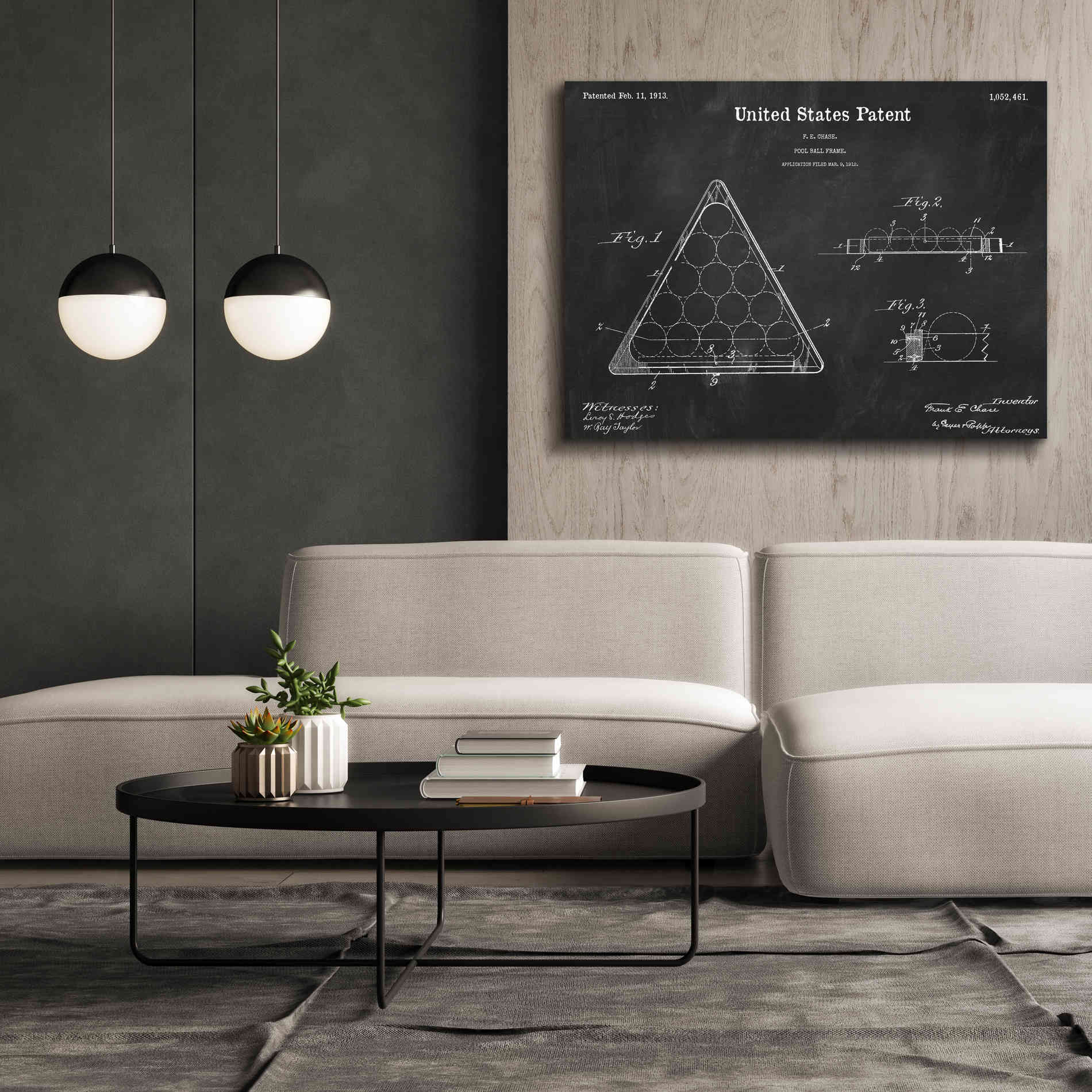'Pool Ball Frame Blueprint Patent Chalkboard,' Canvas Wall Art,54 x 40