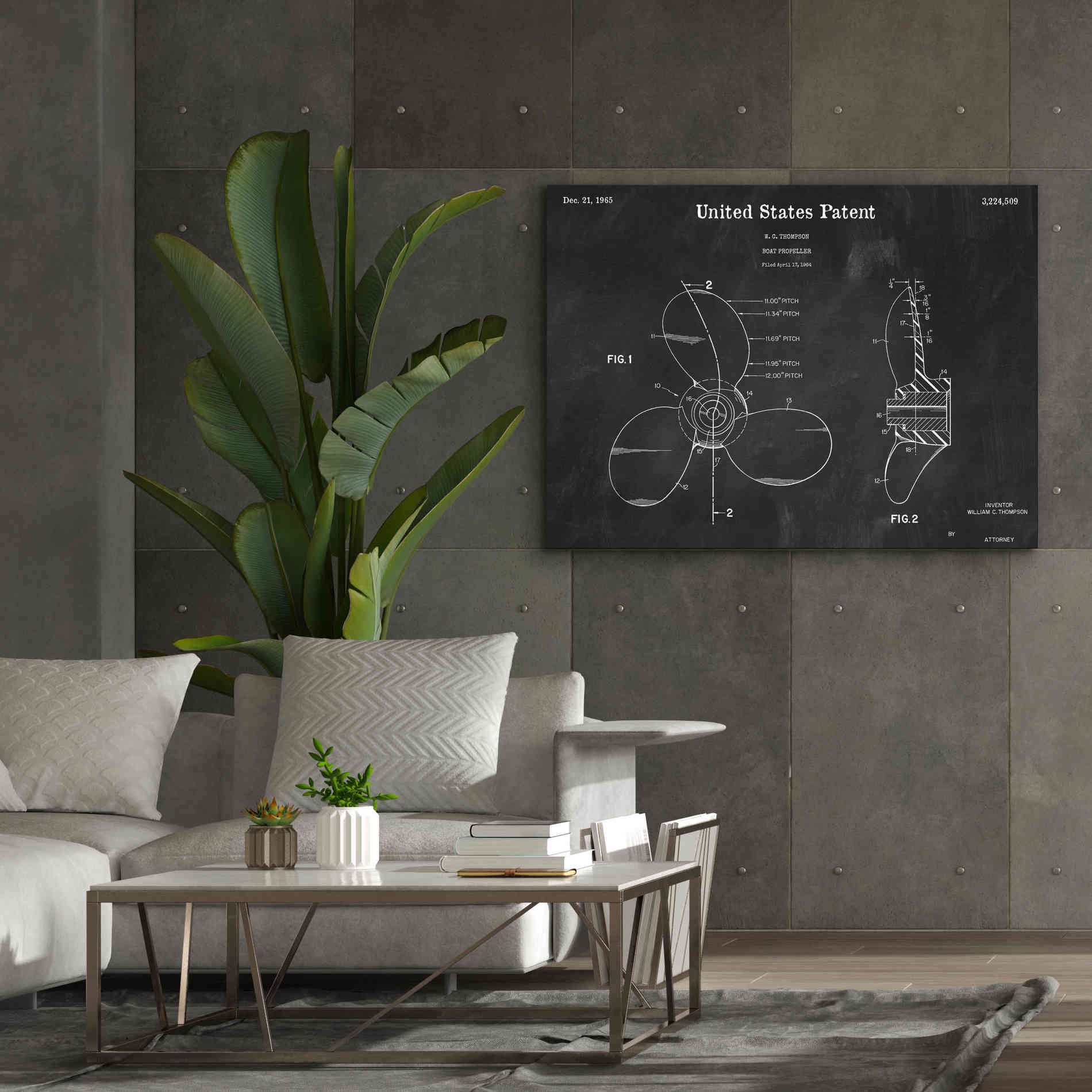 'Boat Propeller Blueprint Patent Chalkboard,' Canvas Wall Art,54 x 40
