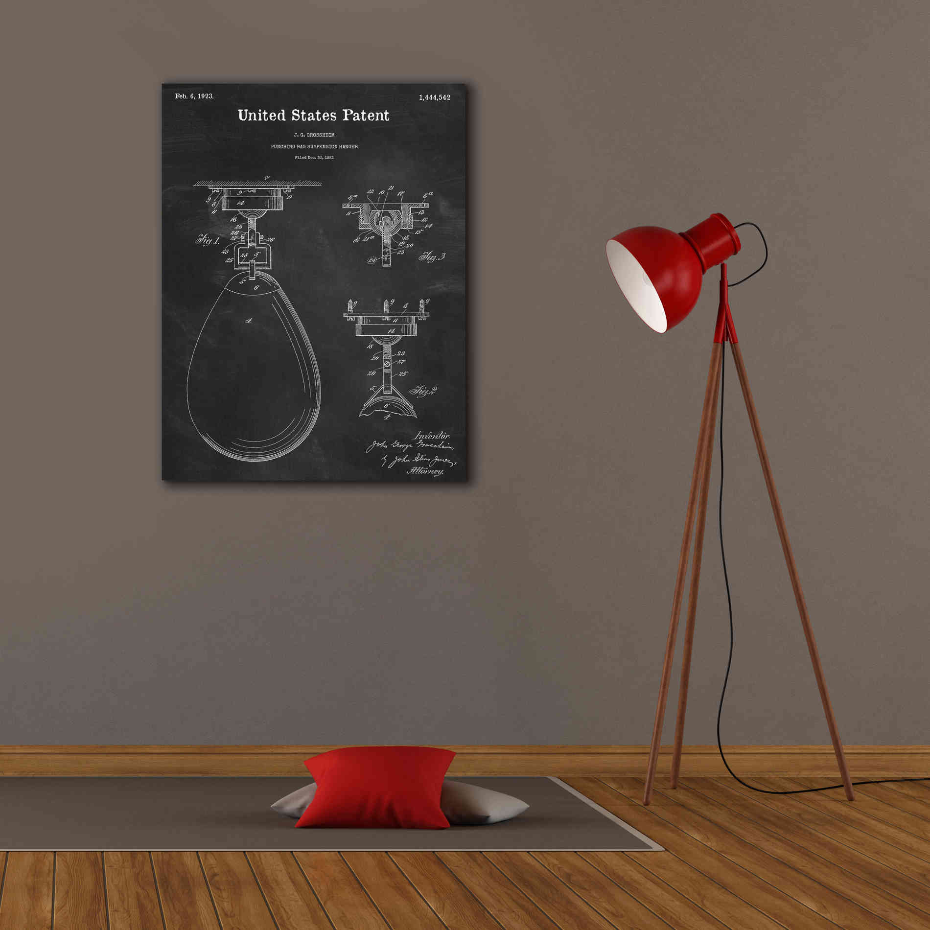'Boxing Bag Blueprint Patent Chalkboard,' Canvas Wall Art,26 x 34