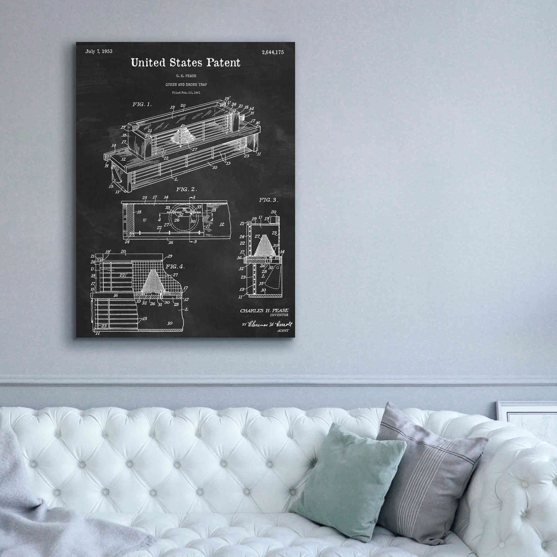 'Queen and Drone Trap Blueprint Patent Chalkboard,' Canvas Wall Art,40 x 54