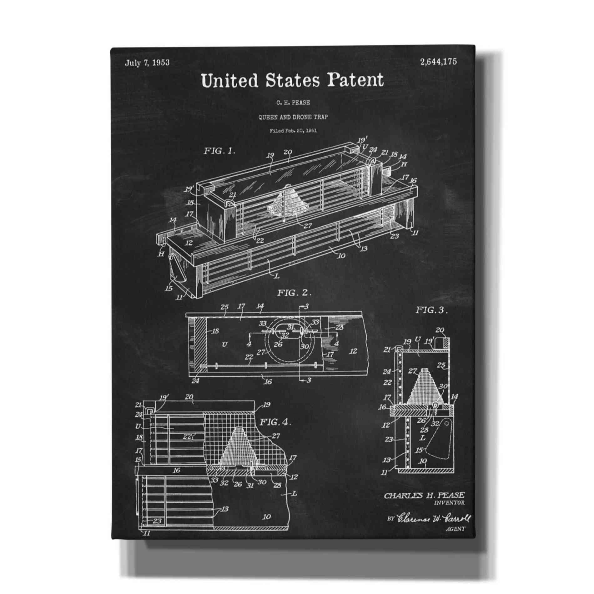 'Queen and Drone Trap Blueprint Patent Chalkboard,' Canvas Wall Art,12x16x1.1x0,18x26x1.1x0,26x34x1.74x0,40x54x1.74x0