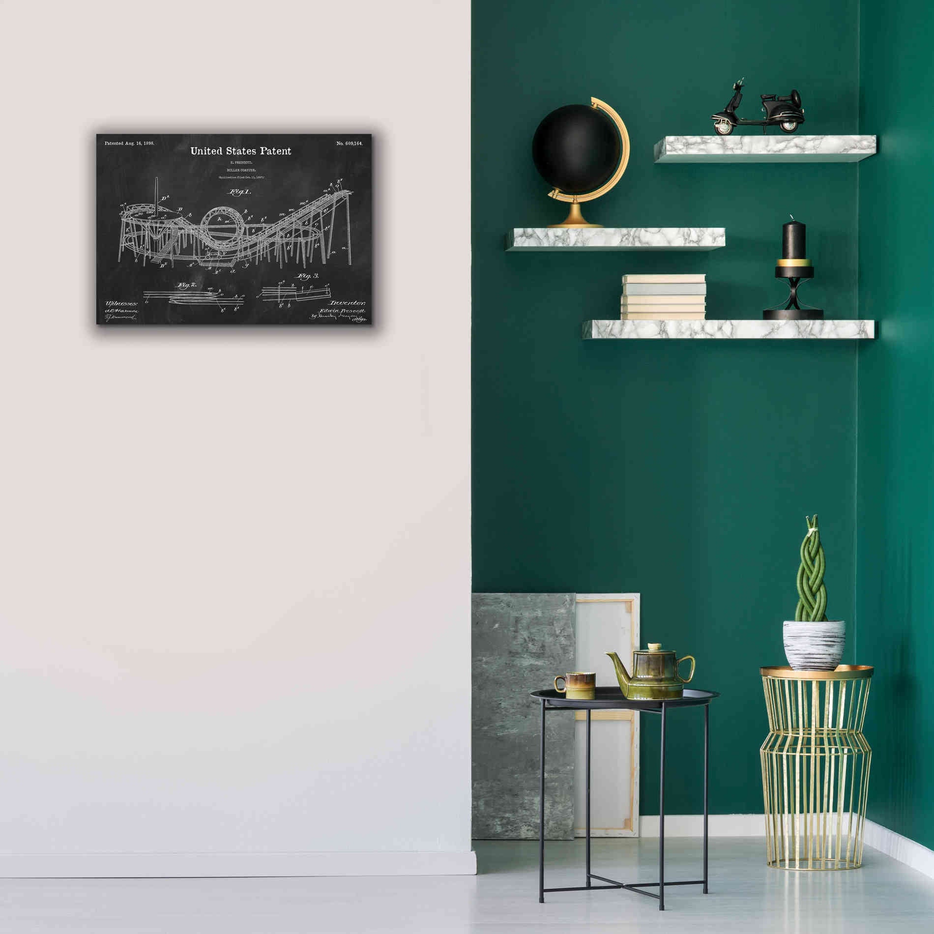 'Roller Coaster Blueprint Patent Chalkboard,' Canvas Wall Art,26 x 18