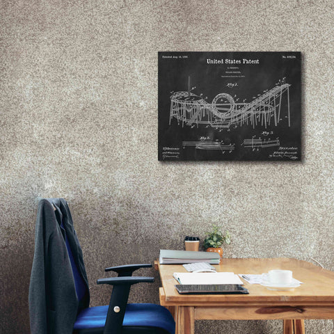 Image of 'Roller Coaster Blueprint Patent Chalkboard,' Canvas Wall Art,34 x 26