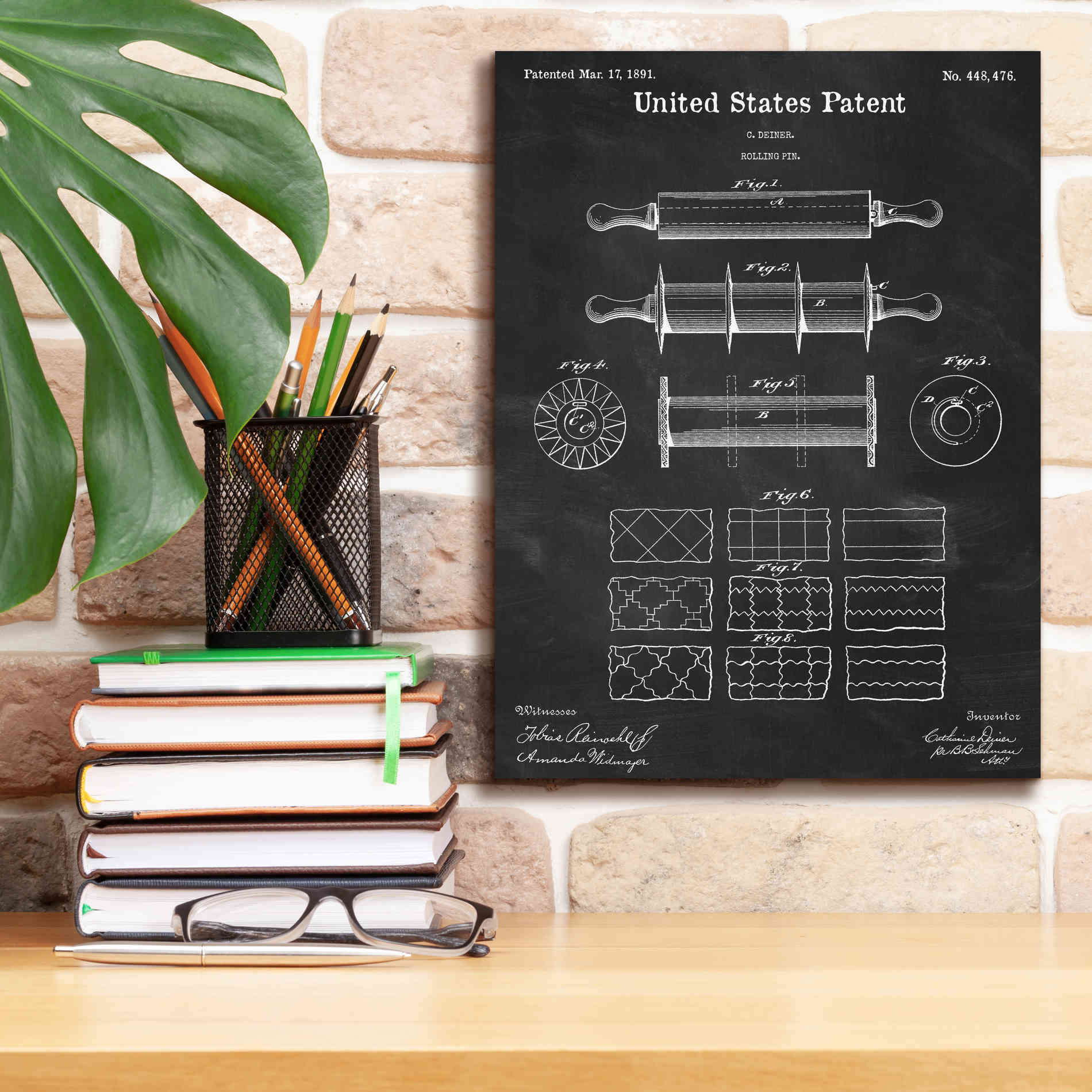 'Rolling Pin Blueprint Patent Chalkboard,' Canvas Wall Art,12 x 16