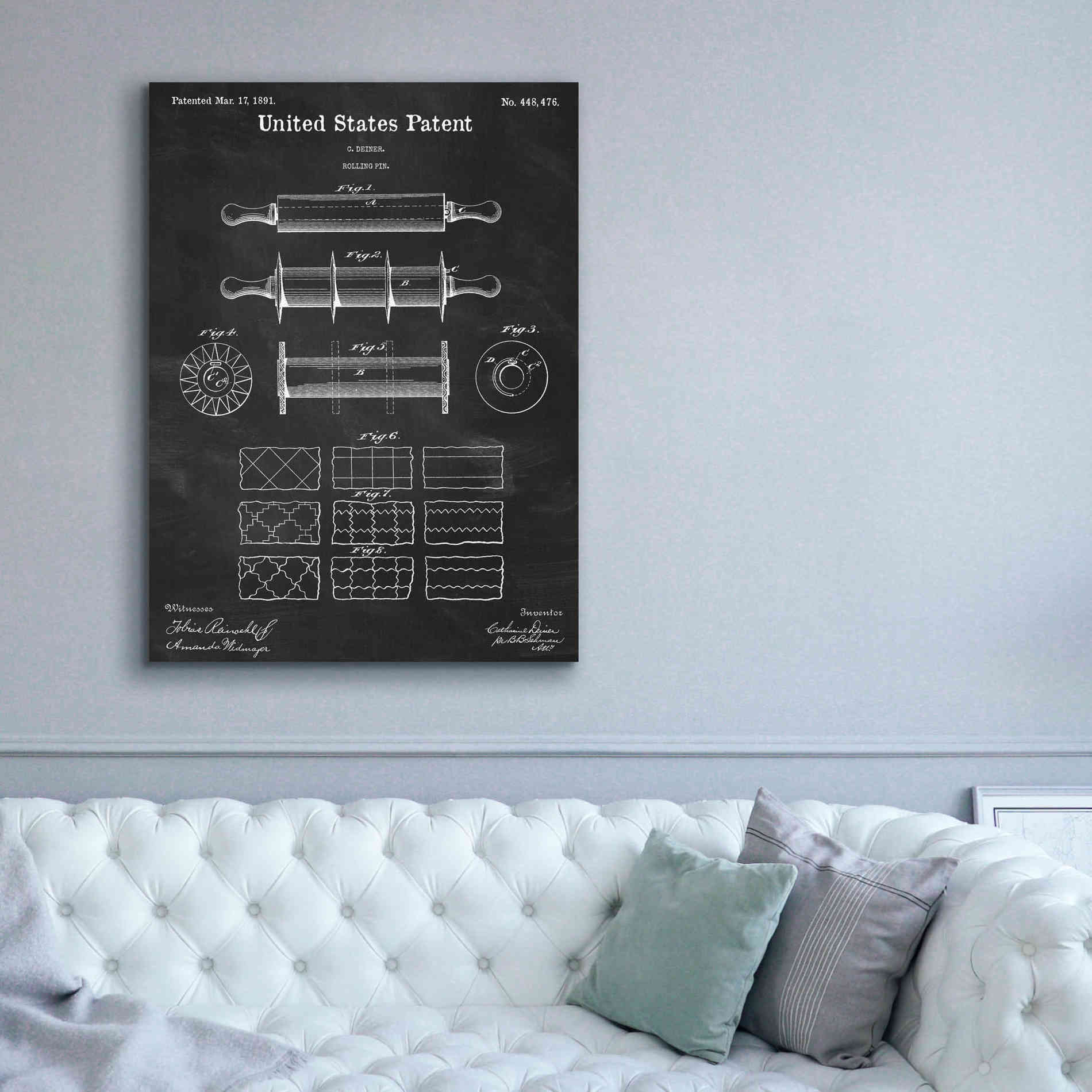 'Rolling Pin Blueprint Patent Chalkboard,' Canvas Wall Art,40 x 54