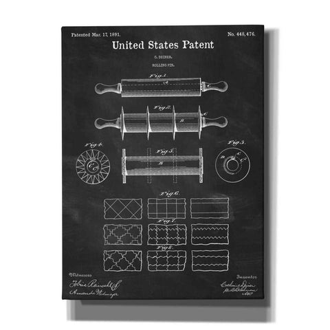 Image of 'Rolling Pin Blueprint Patent Chalkboard,' Canvas Wall Art,12x16x1.1x0,18x26x1.1x0,26x34x1.74x0,40x54x1.74x0
