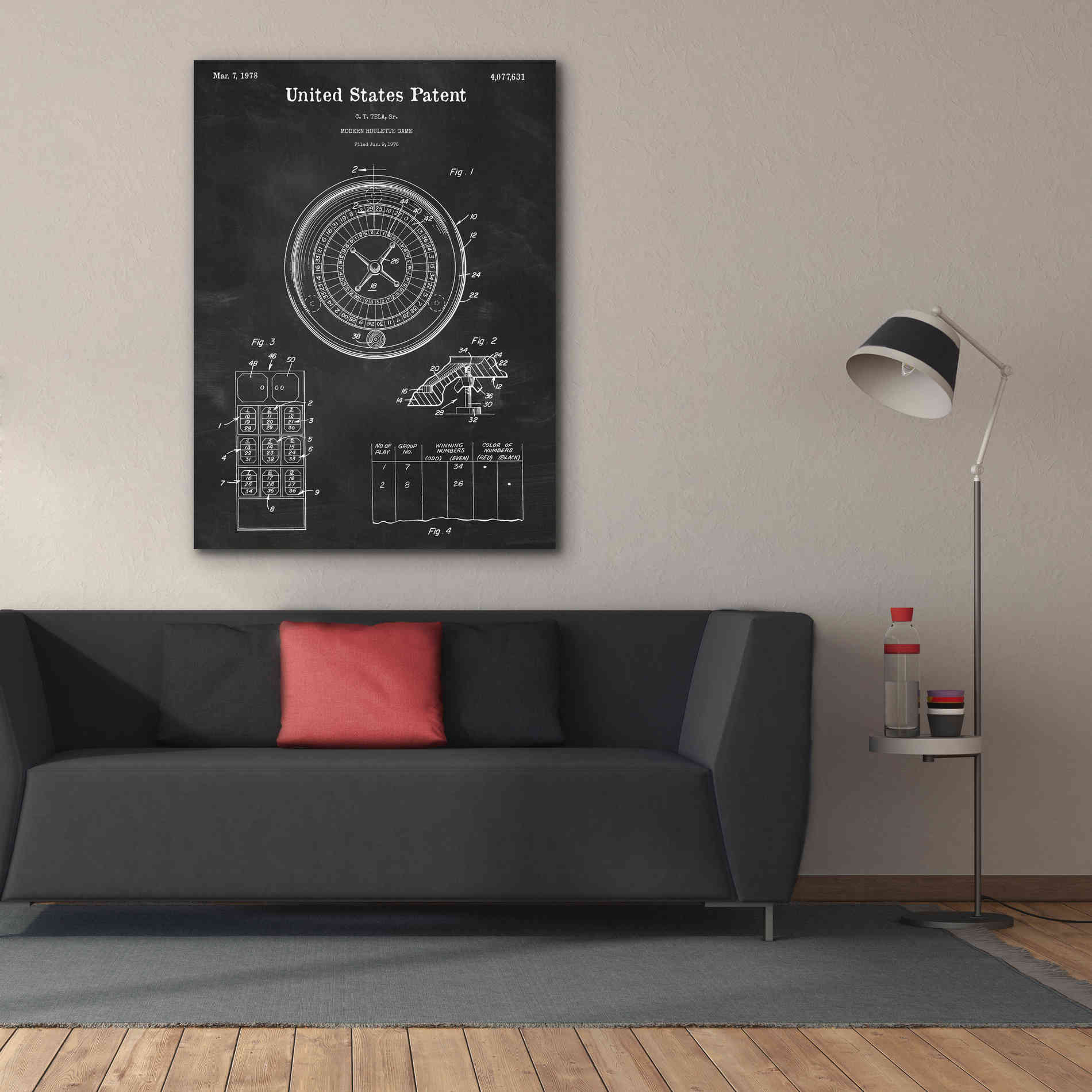 'Roulette Blueprint Patent Chalkboard,' Canvas Wall Art,40 x 54