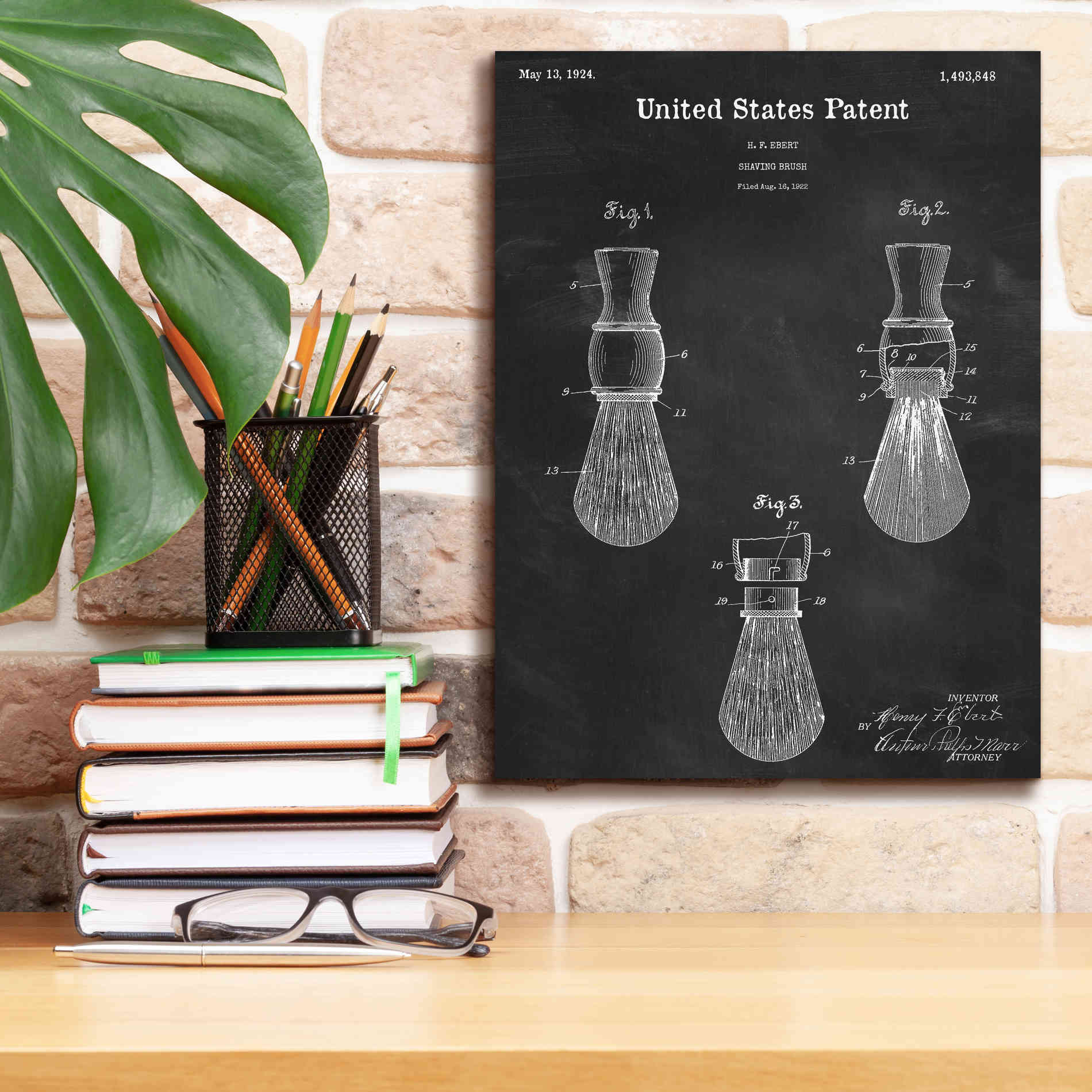 'Shaving Brush Blueprint Patent Chalkboard,' Canvas Wall Art,12 x 16