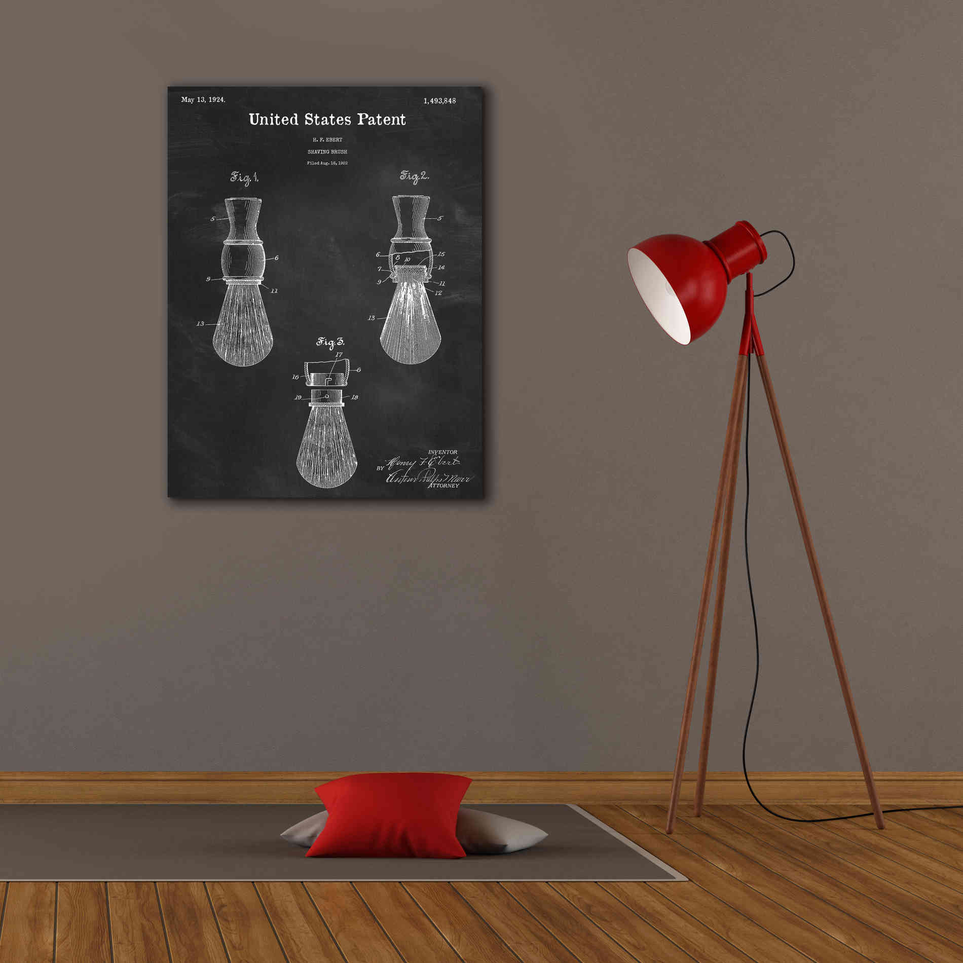'Shaving Brush Blueprint Patent Chalkboard,' Canvas Wall Art,26 x 34