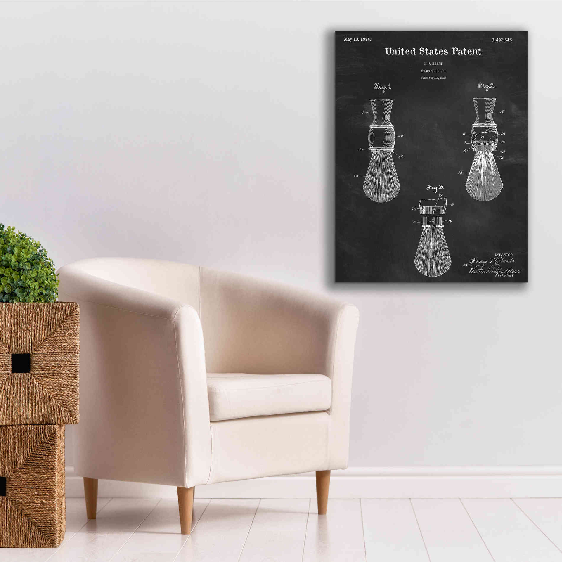 'Shaving Brush Blueprint Patent Chalkboard,' Canvas Wall Art,26 x 34