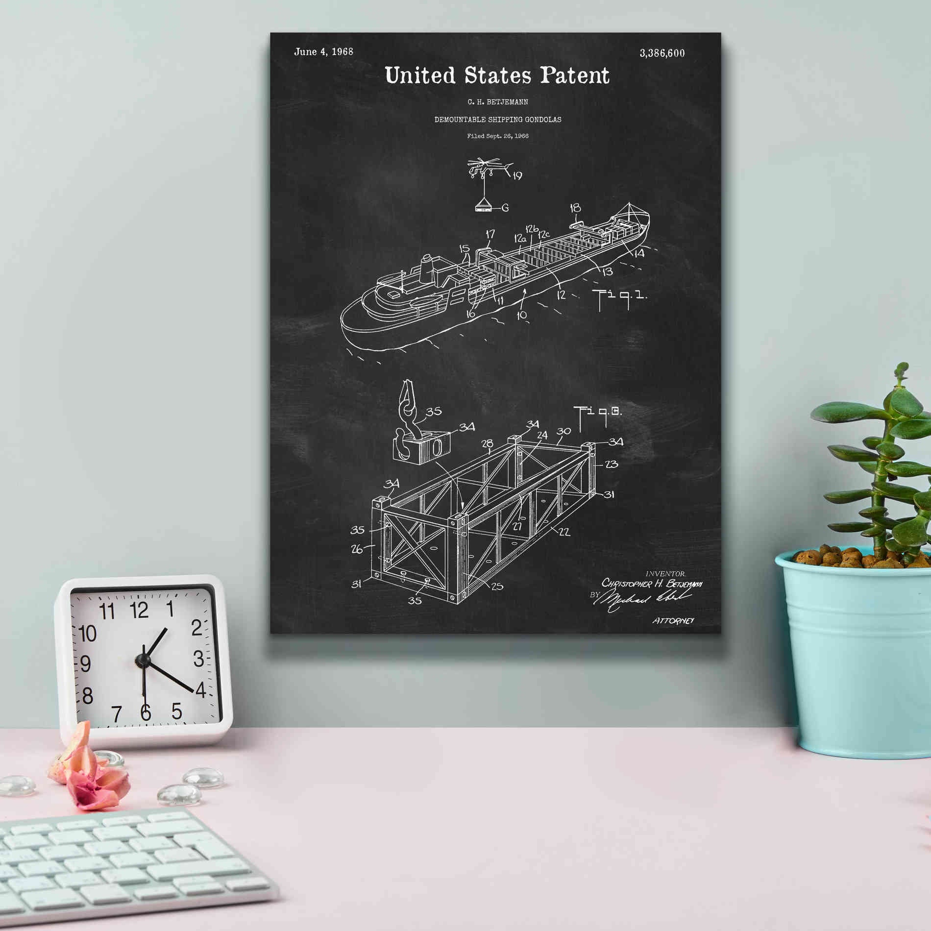 'Shipping Gondola Blueprint Patent Chalkboard,' Canvas Wall Art,12 x 16