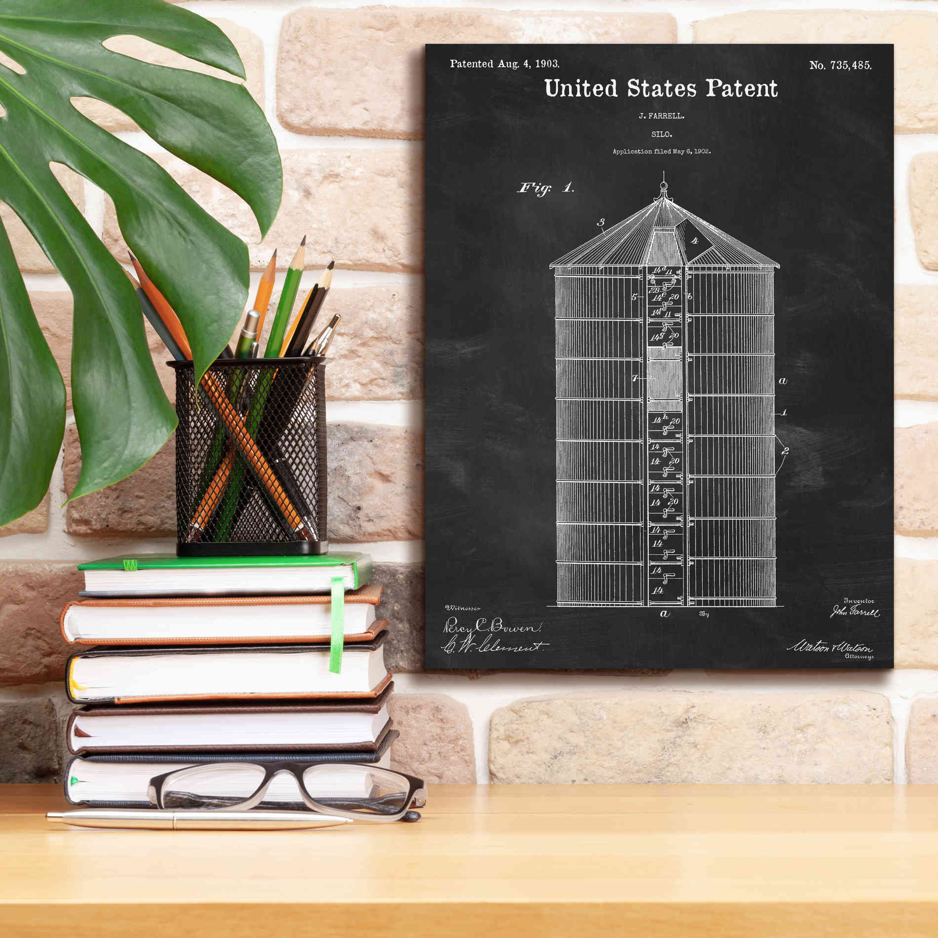'Silo Blueprint Patent Chalkboard,' Canvas Wall Art,12 x 16